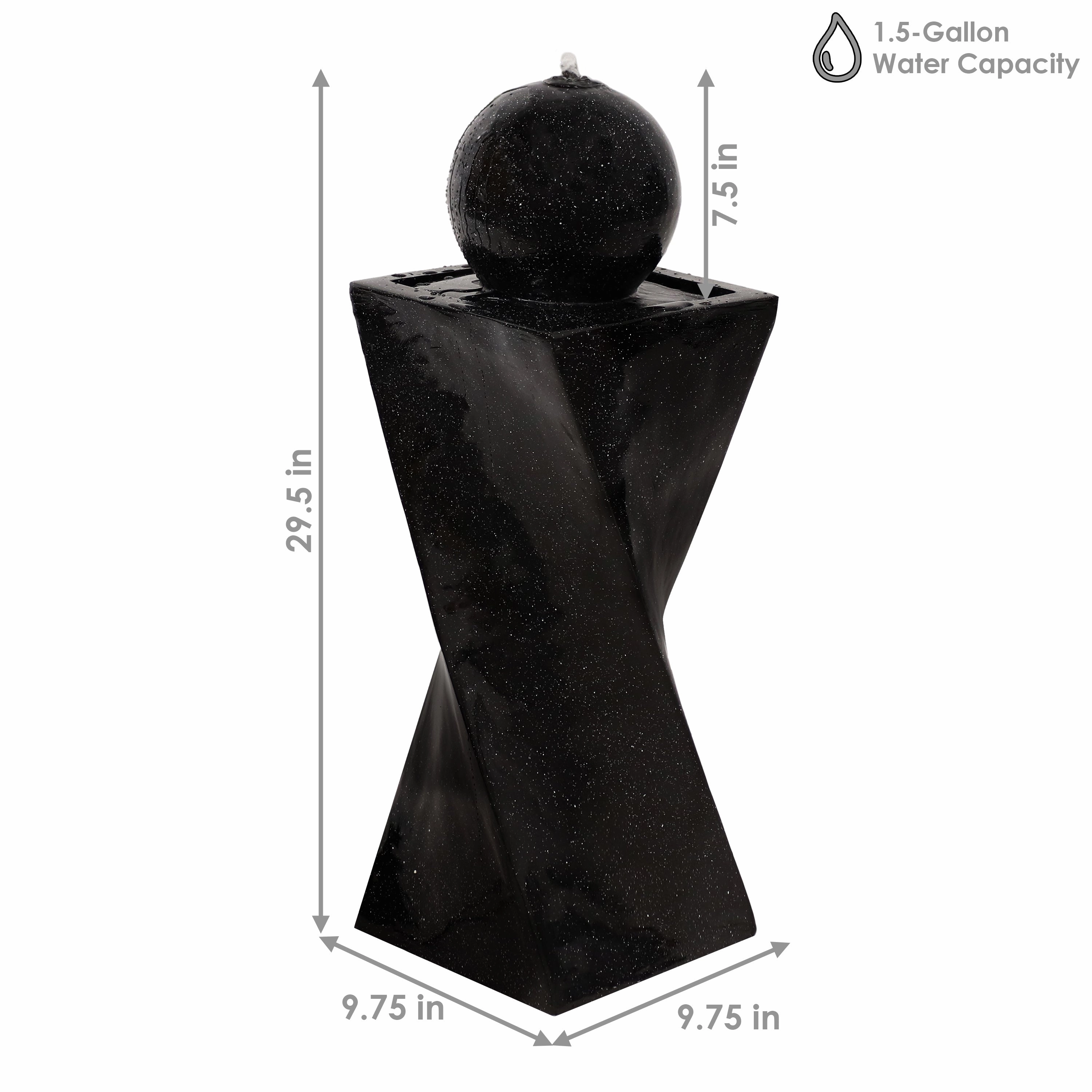 Sunnydaze Black Ball Solar Powered Fountain with Battery Backup and LED Lights - 30-Inch