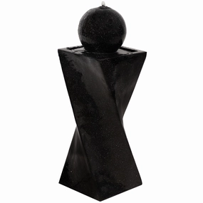 Sunnydaze Black Ball Solar Powered Fountain with Battery Backup and LED Lights - 30-Inchoutdoor garden water fountain