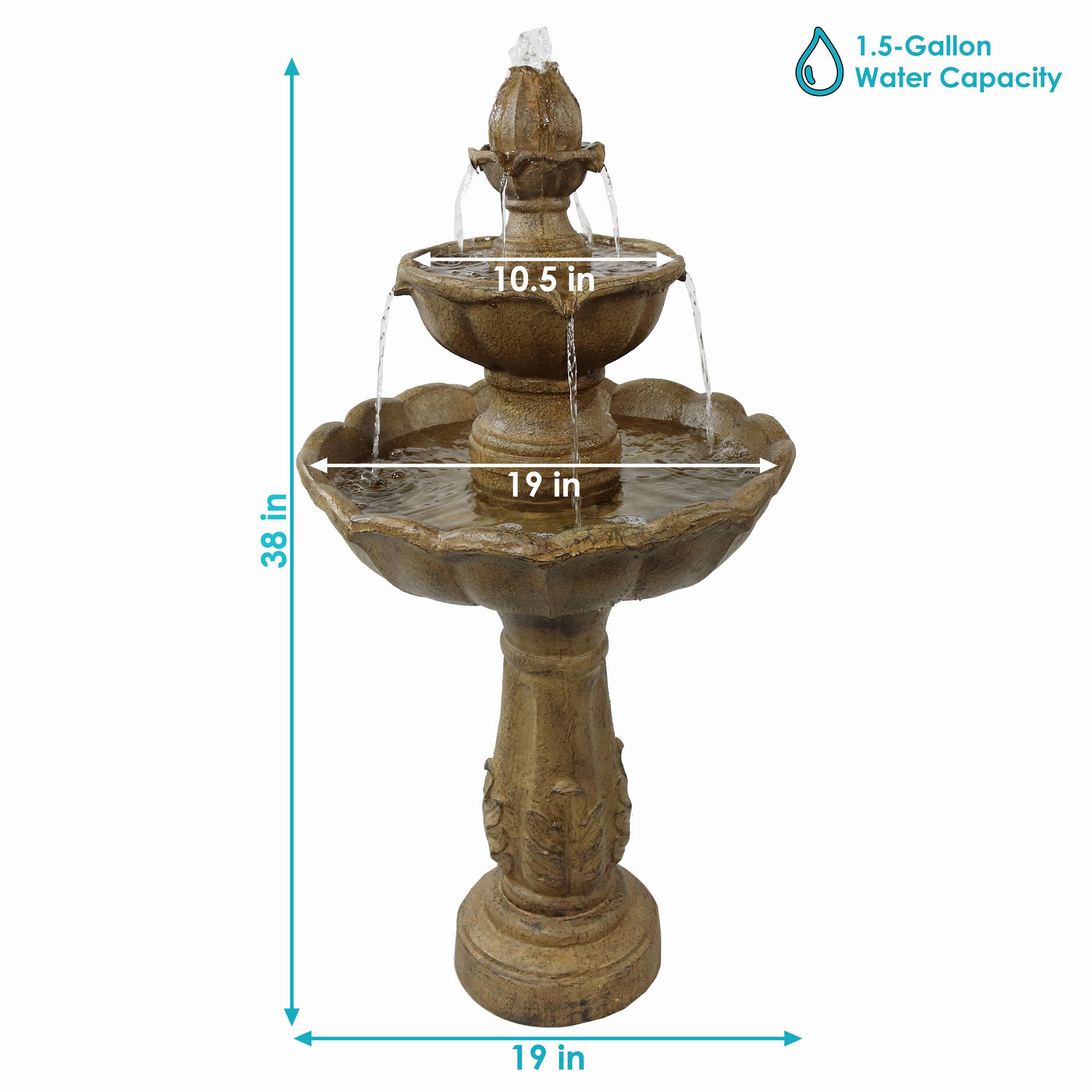 Sunnydaze Blooming Flower 2-Tier Outdoor Water Fountain - 38" H