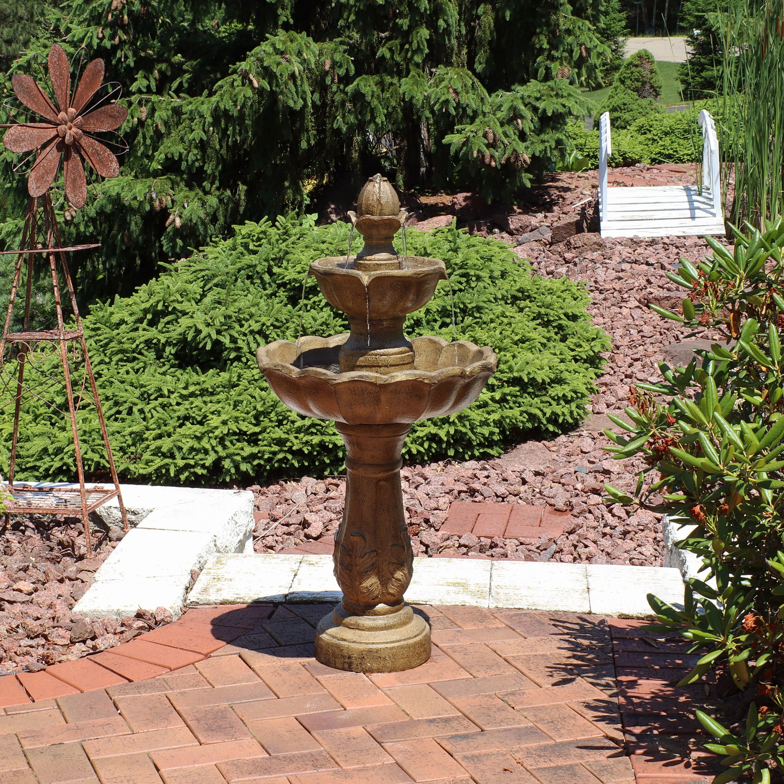 Sunnydaze Blooming Flower 2-Tier Outdoor Water Fountain - 38" H