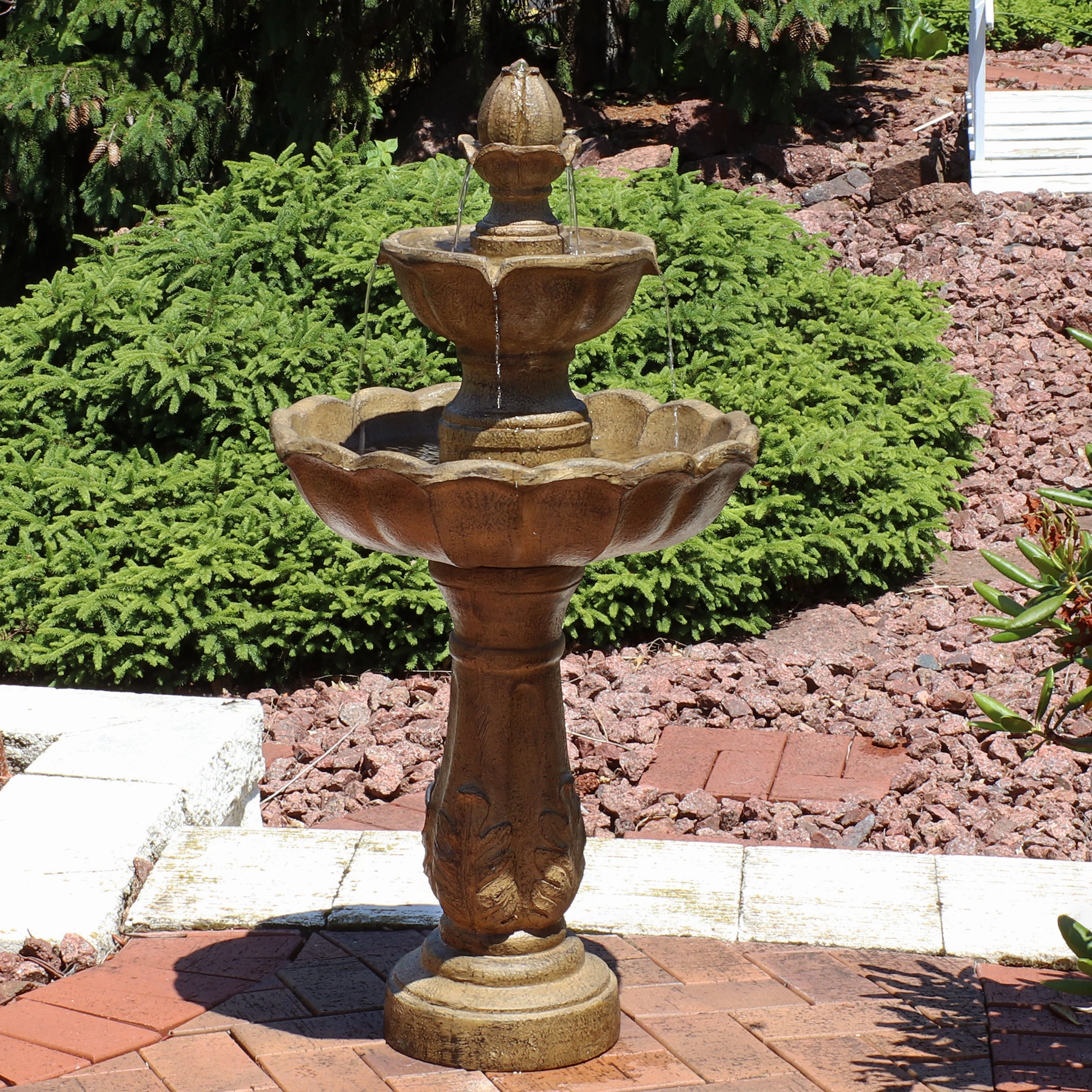 Sunnydaze Blooming Flower 2-Tier Outdoor Water Fountain - 38" H