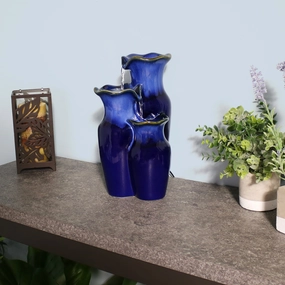Sunnydaze Blue Glazed Pitchers Ceramic Tabletop Fountain - 11"outdoor garden water fountain