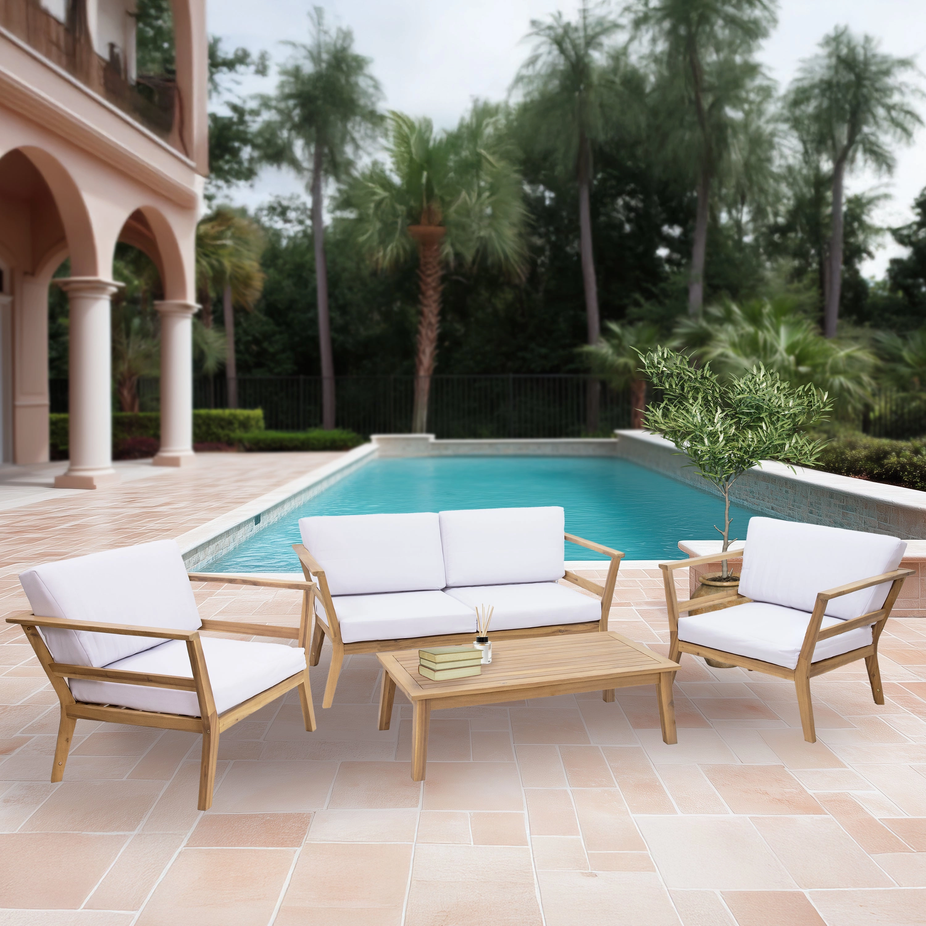 Sunnydaze Bodie 4-Piece Patio Furniture Set - Outdoor Patio Conversation Set