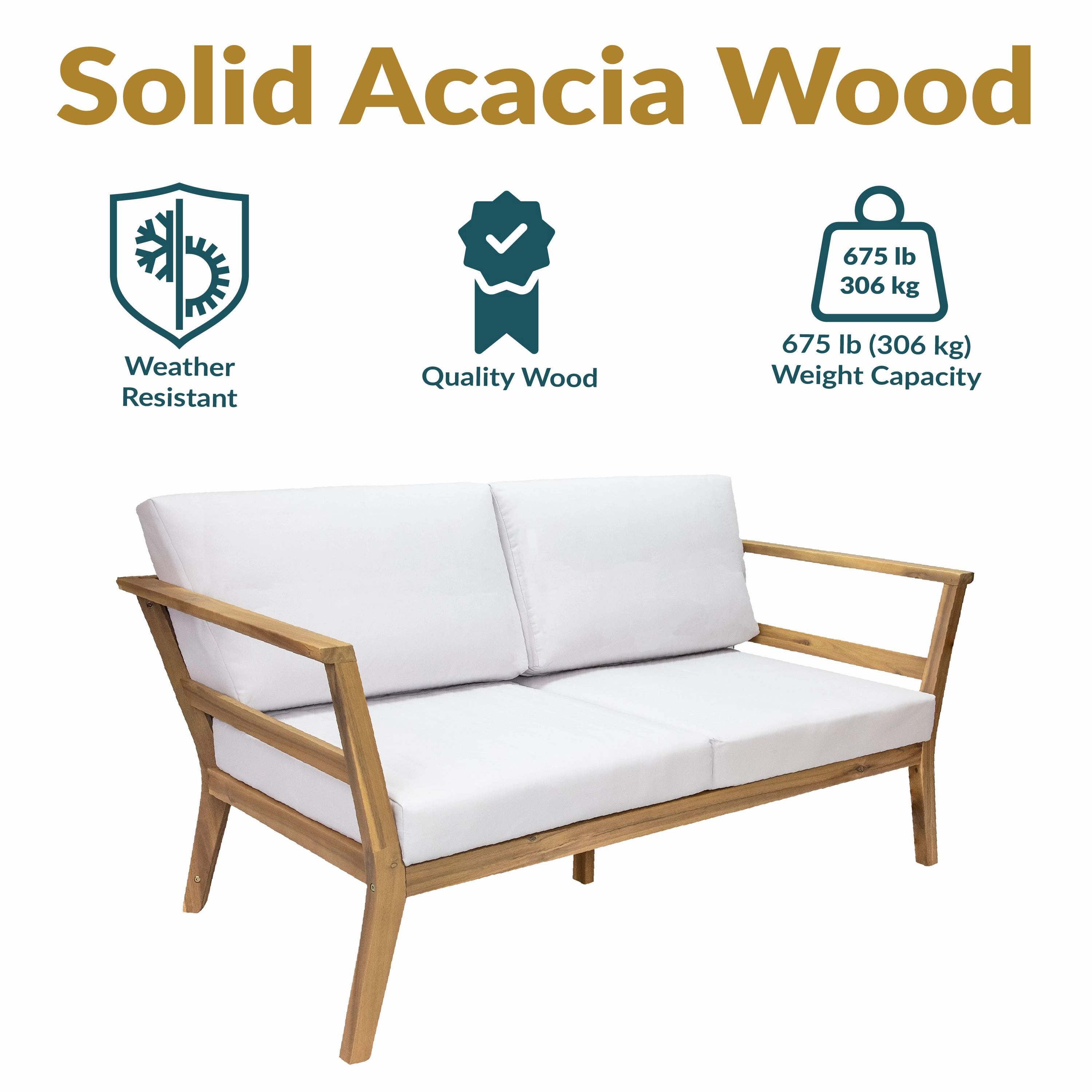 Sunnydaze Bodie Acacia Patio Loveseat - 2-Seater Outdoor Sofa with Cushions