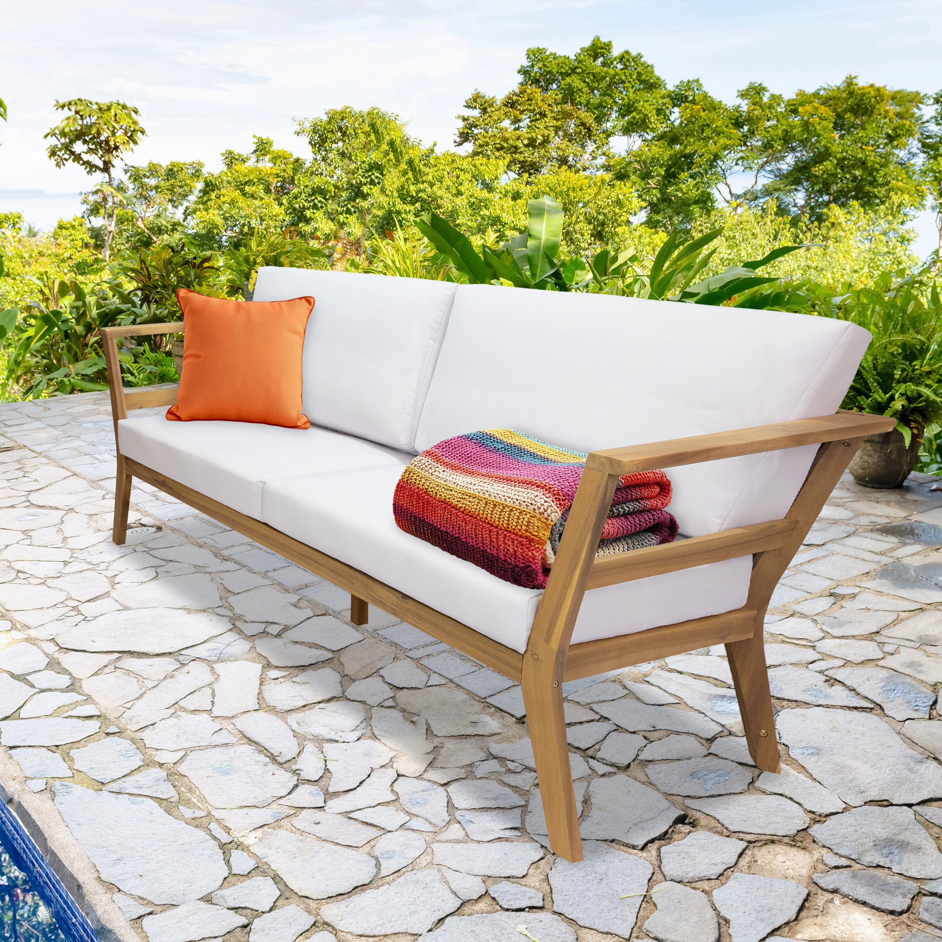 Sunnydaze Bodie Acacia Patio Loveseat - 2-Seater Outdoor Sofa with Cushions