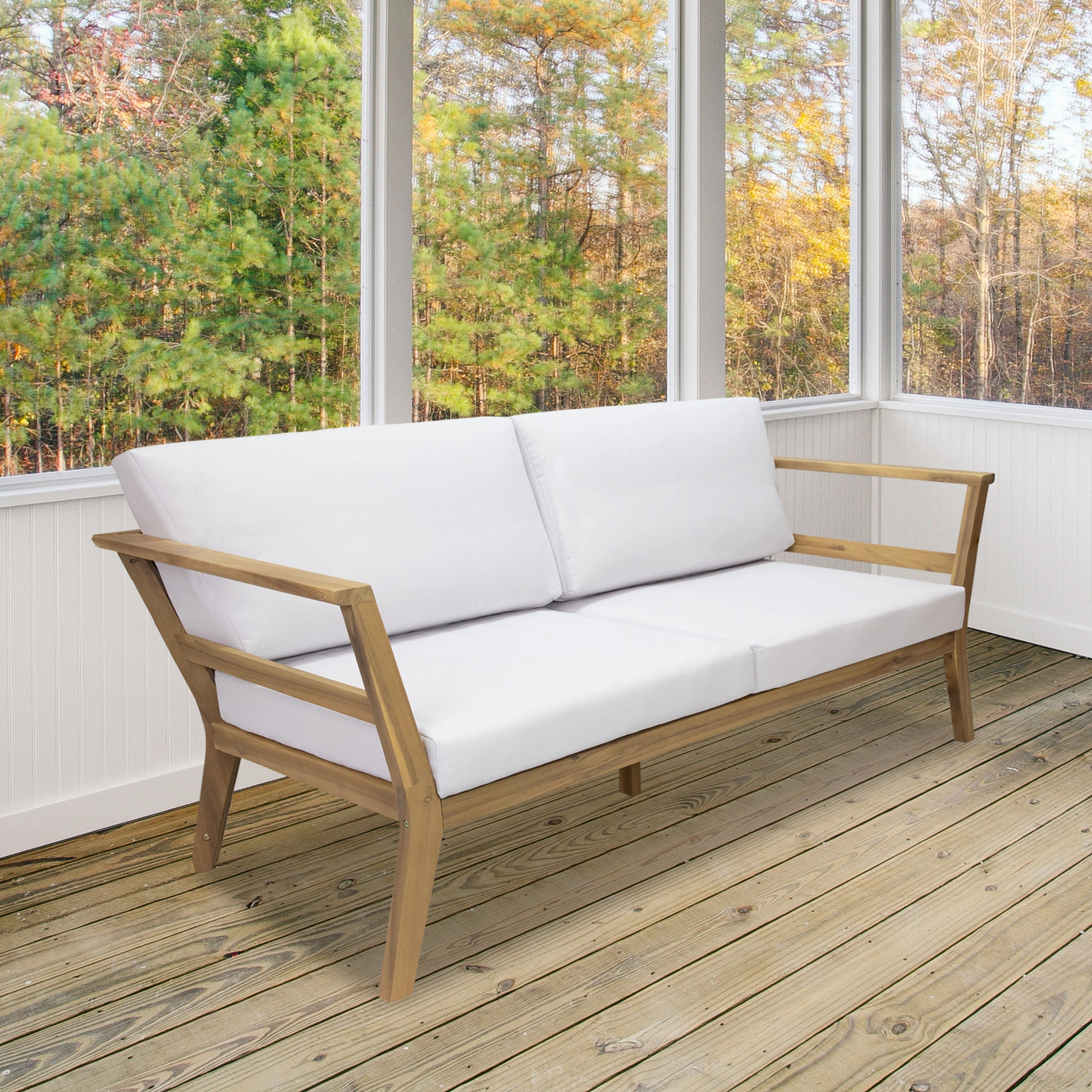 Sunnydaze Bodie Acacia Patio Loveseat - 2-Seater Outdoor Sofa with Cushions