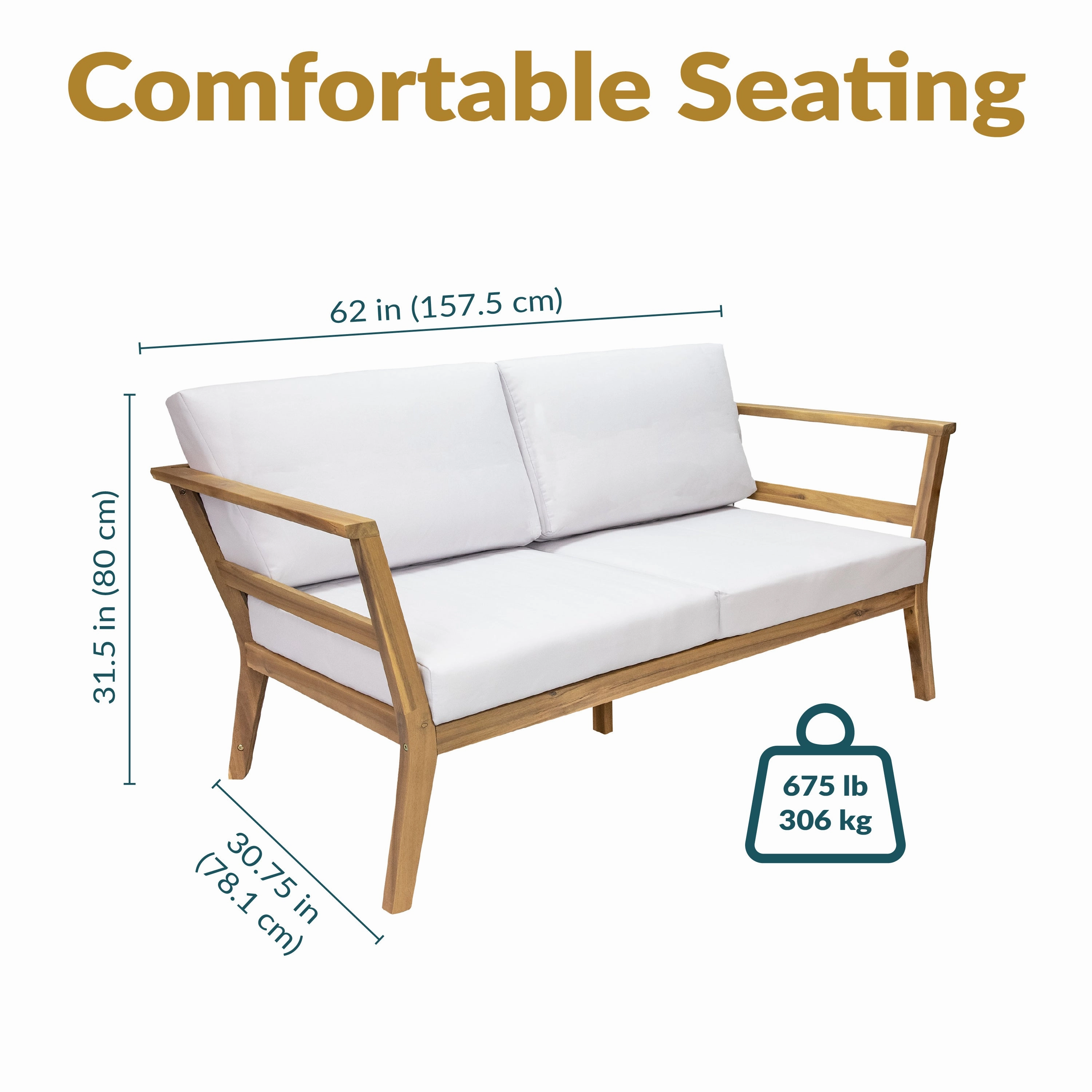 Sunnydaze Bodie Acacia Patio Loveseat - 2-Seater Outdoor Sofa with Cushions