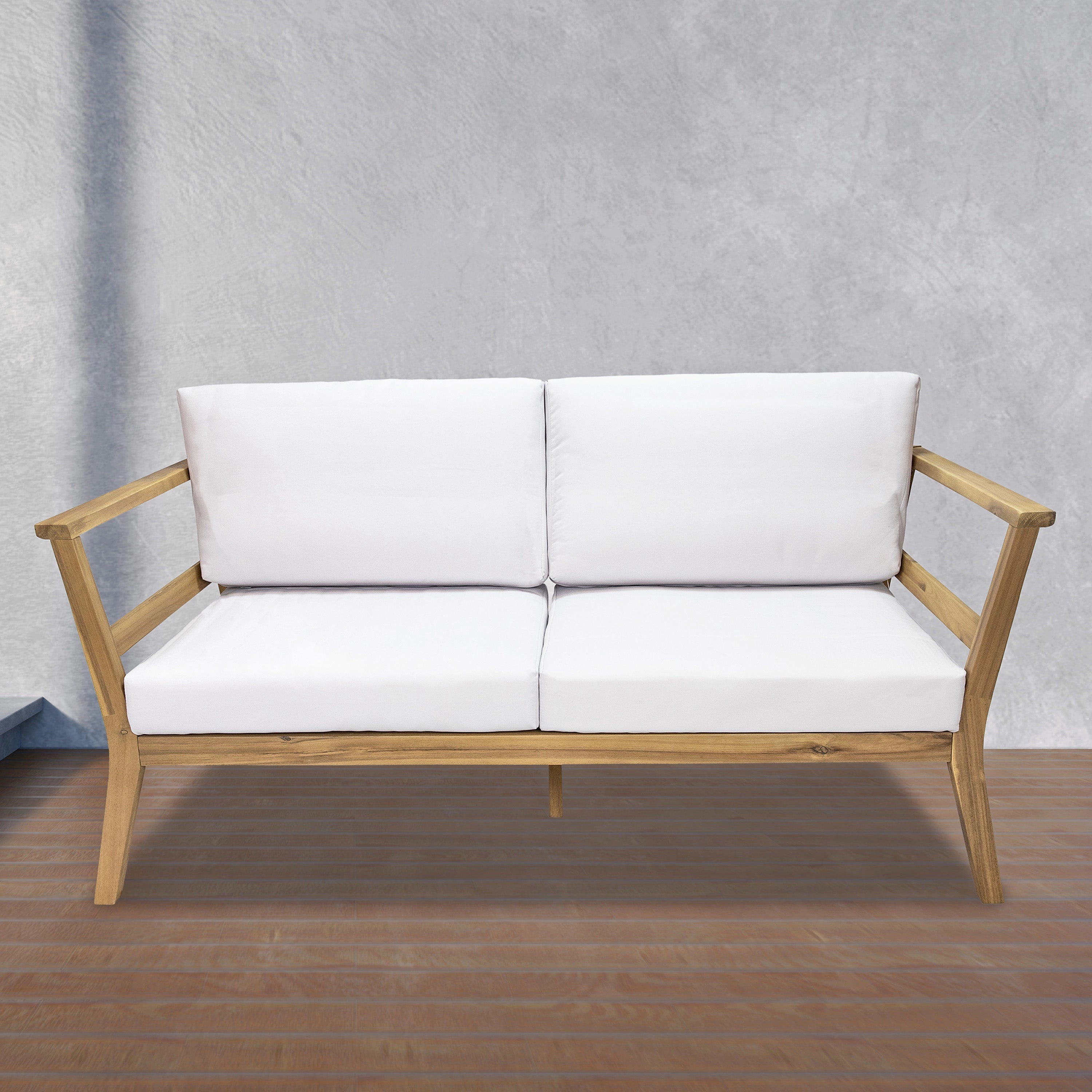 Sunnydaze Bodie Acacia Patio Loveseat - 2-Seater Outdoor Sofa with Cushions