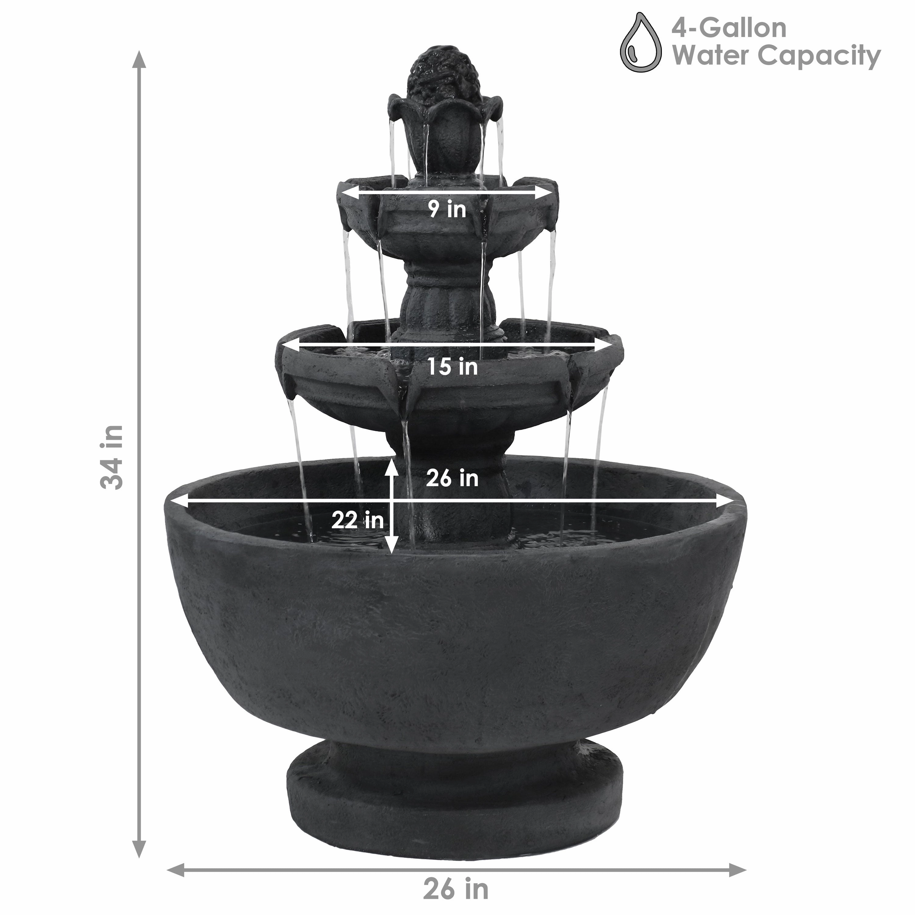 Sunnydaze Budding Fruition 3-Tier Outdoor Water Fountain - 34" H