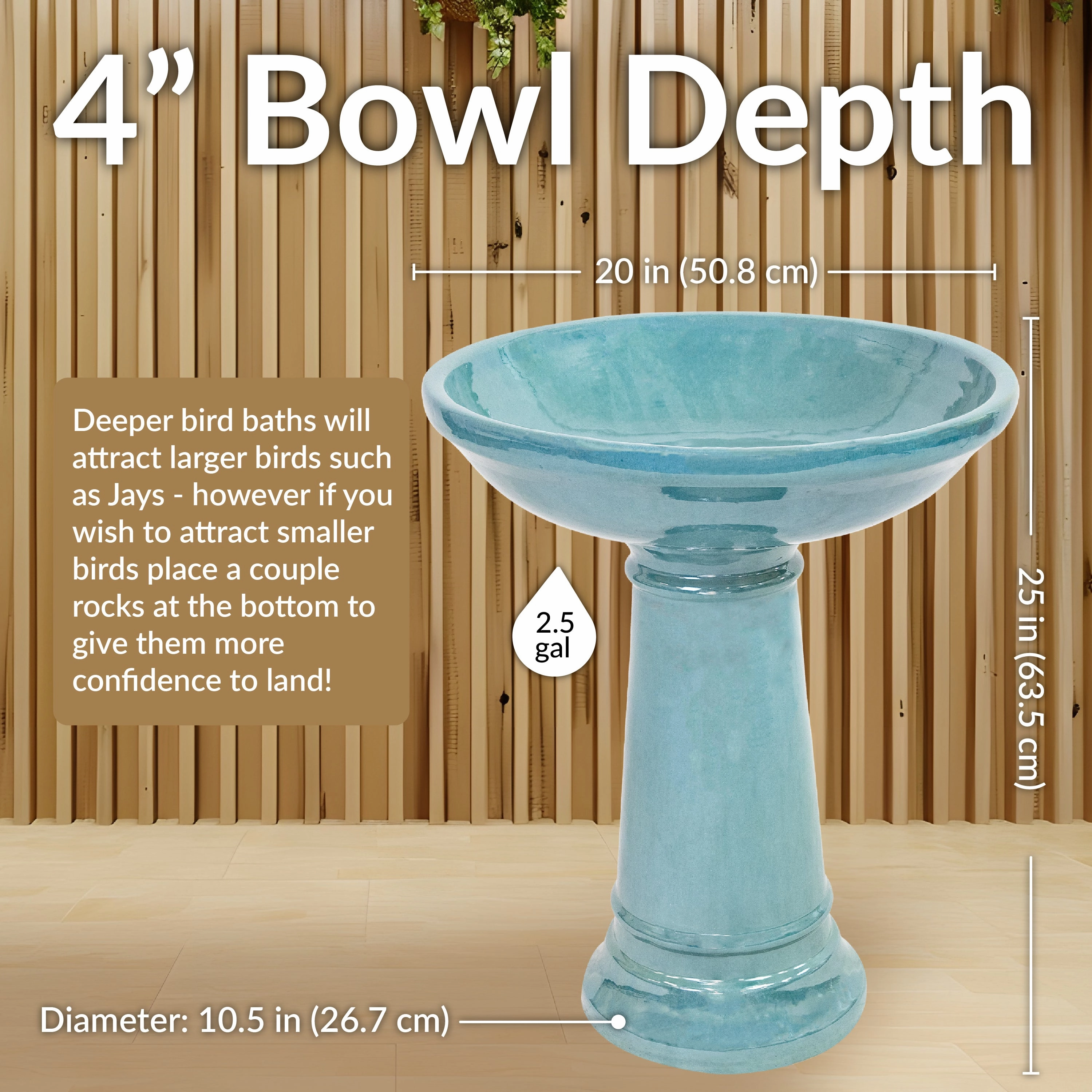 Sunnydaze Calais Glazed Ceramic Bird Bath - Jade Green - 25" H