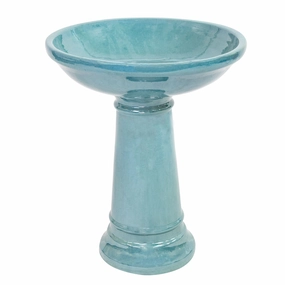 Sunnydaze Calais Glazed Ceramic Bird Bath - Jade Green - 25" Houtdoor garden decorative ornaments