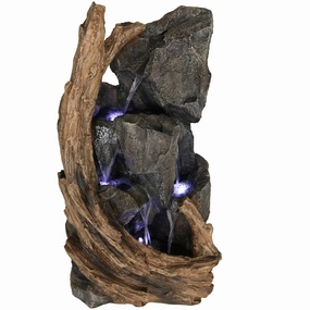 Sunnydaze Cascading Mountainside Outdoor Fountain with LED Light - 35"outdoor garden water fountain