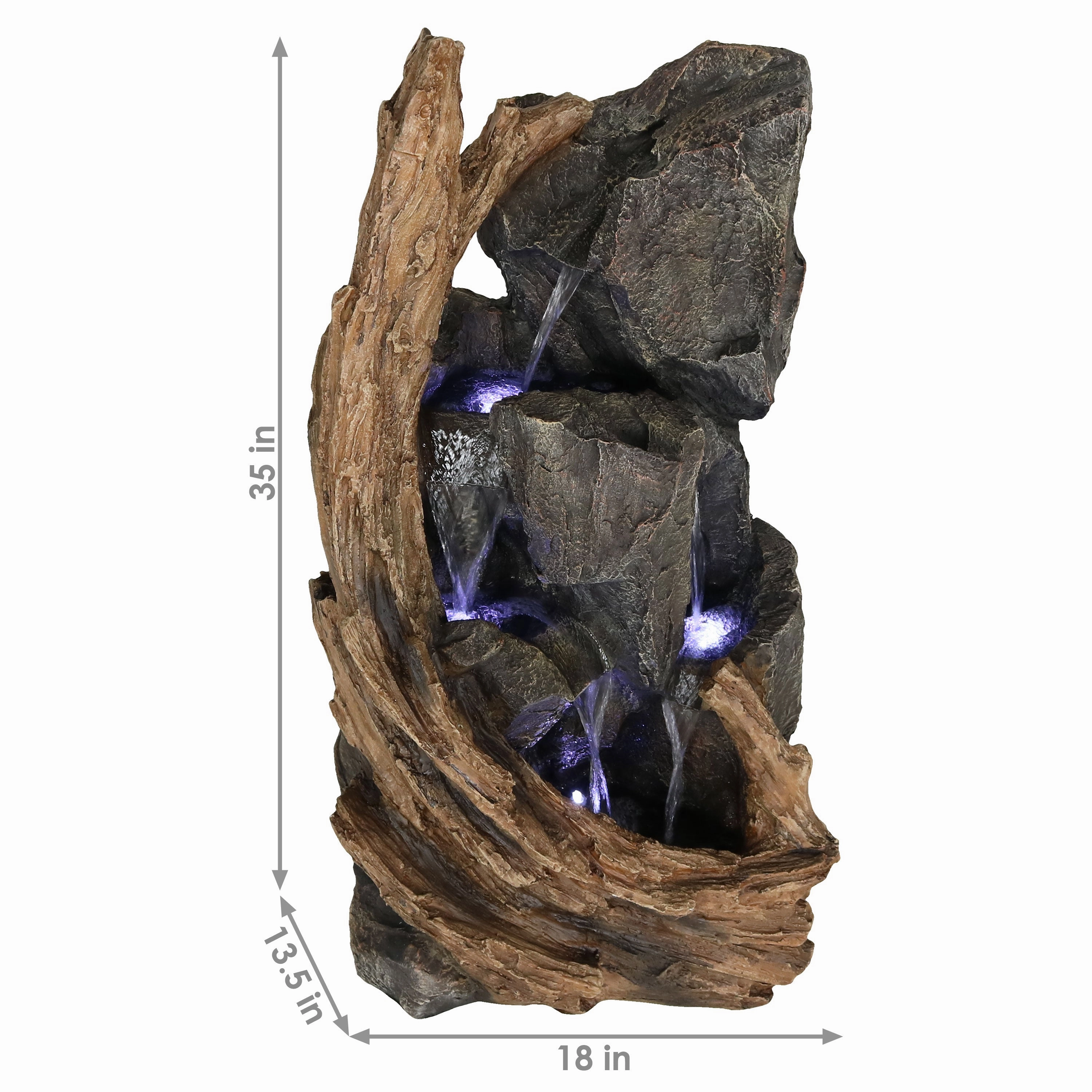 Sunnydaze Cascading Mountainside Outdoor Fountain with LED Light - 35"