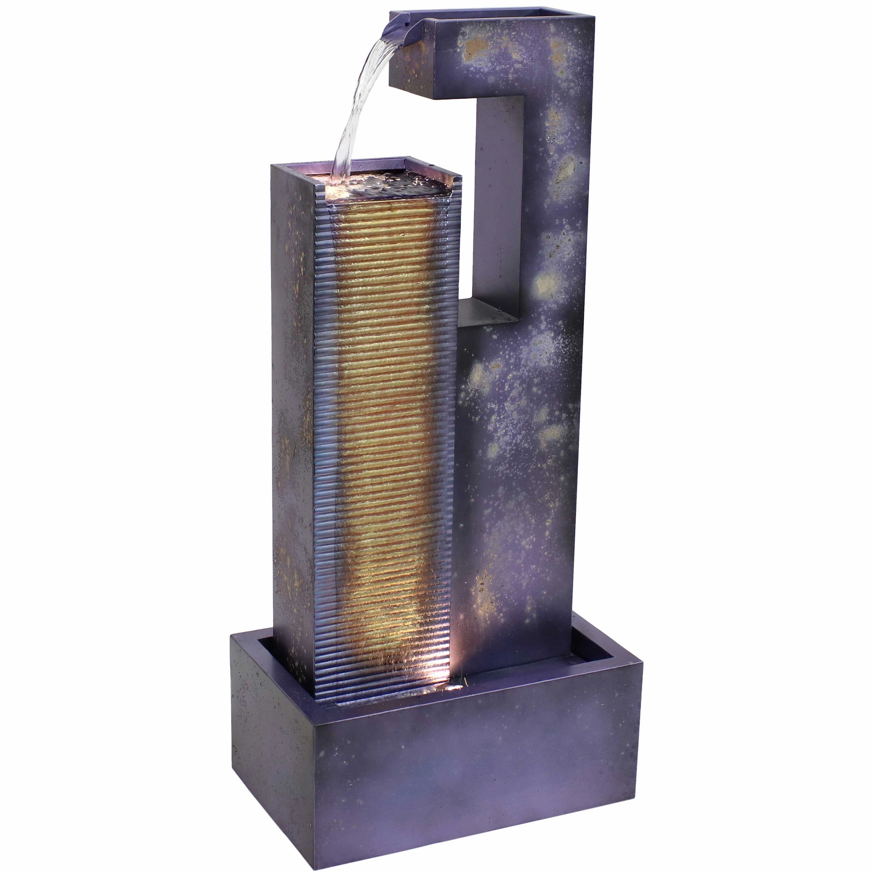 Sunnydaze Cascading Tower Outdoor Metal Fountain with LED Lights - 32"outdoor garden water fountain