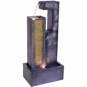 Sunnydaze Cascading Tower Outdoor Metal Fountain with LED Lights - 32"outdoor garden water fountain