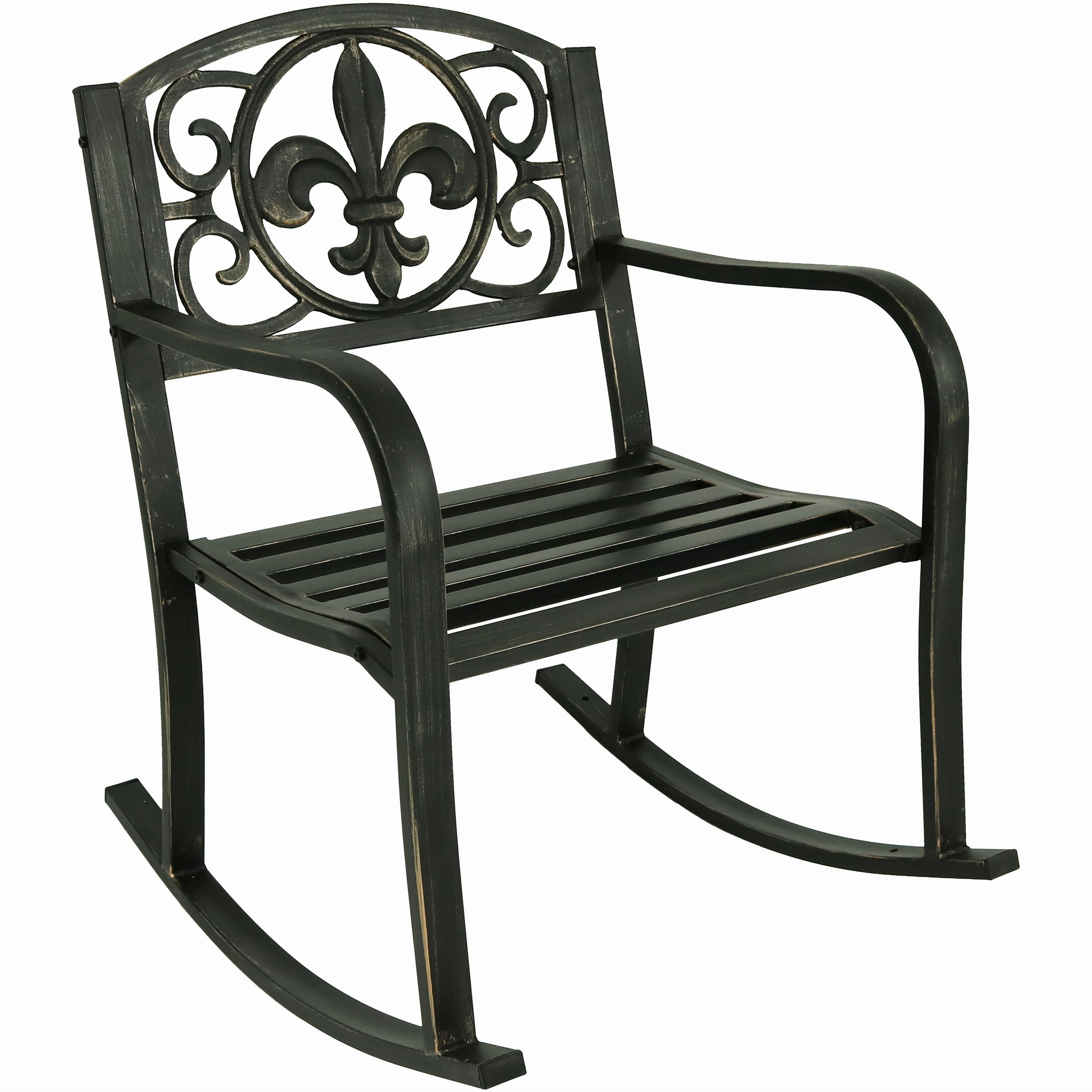 Sunnydaze Cast Iron and Steel Patio Rocking Chair with Fleur-de-Lisoutdoor patio furniture set