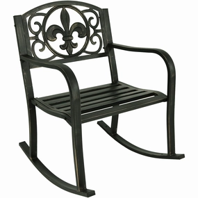 Sunnydaze Cast Iron and Steel Patio Rocking Chair with Fleur-de-Lisoutdoor patio furniture set