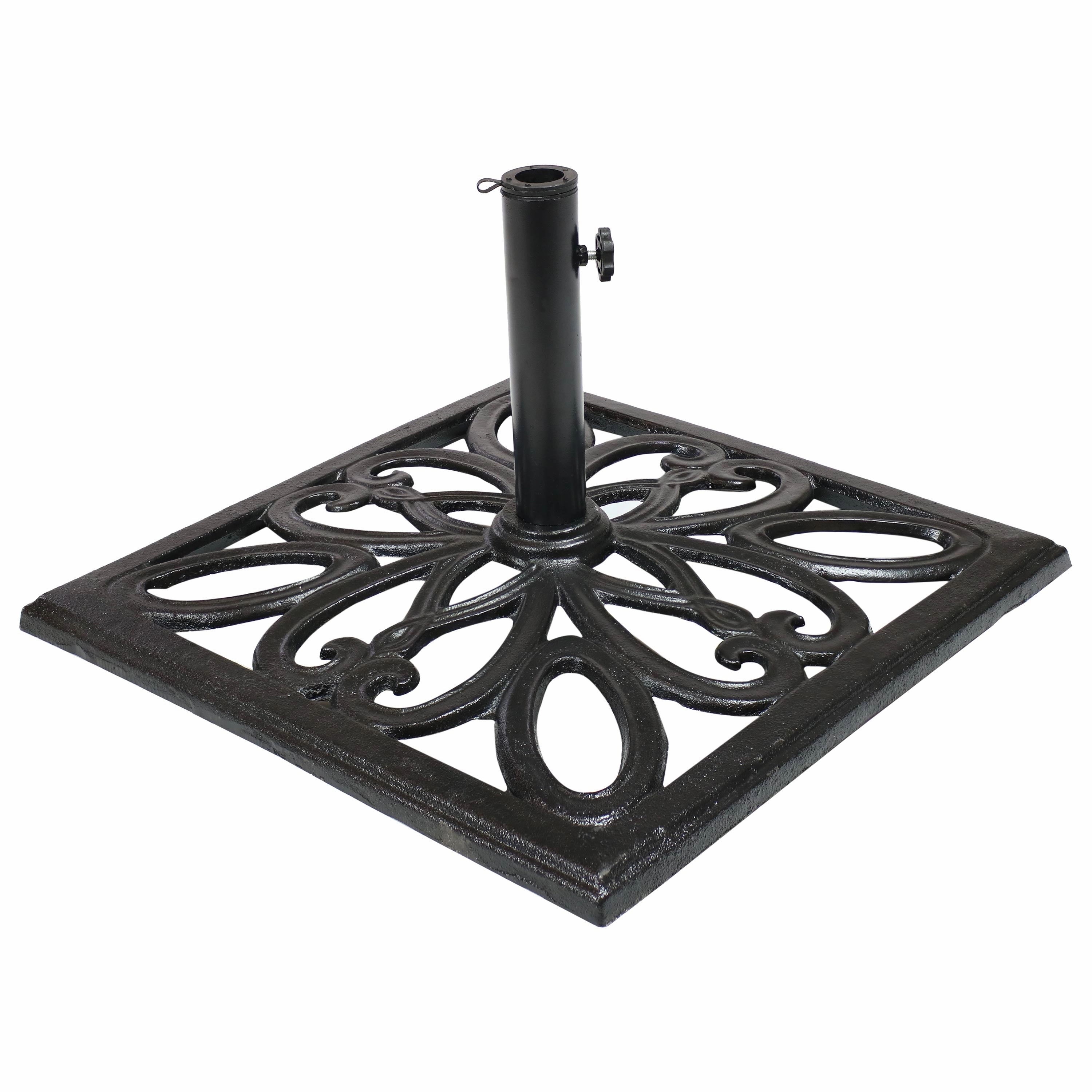 Sunnydaze Cast Iron Imperial Black Geometric Umbrella Base - 22"adjustable height outdoor parasol