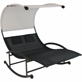 Sunnydaze Chaise Rocking Lounge Chair with Canopy and Pillows - Blackoutdoor patio furniture set
