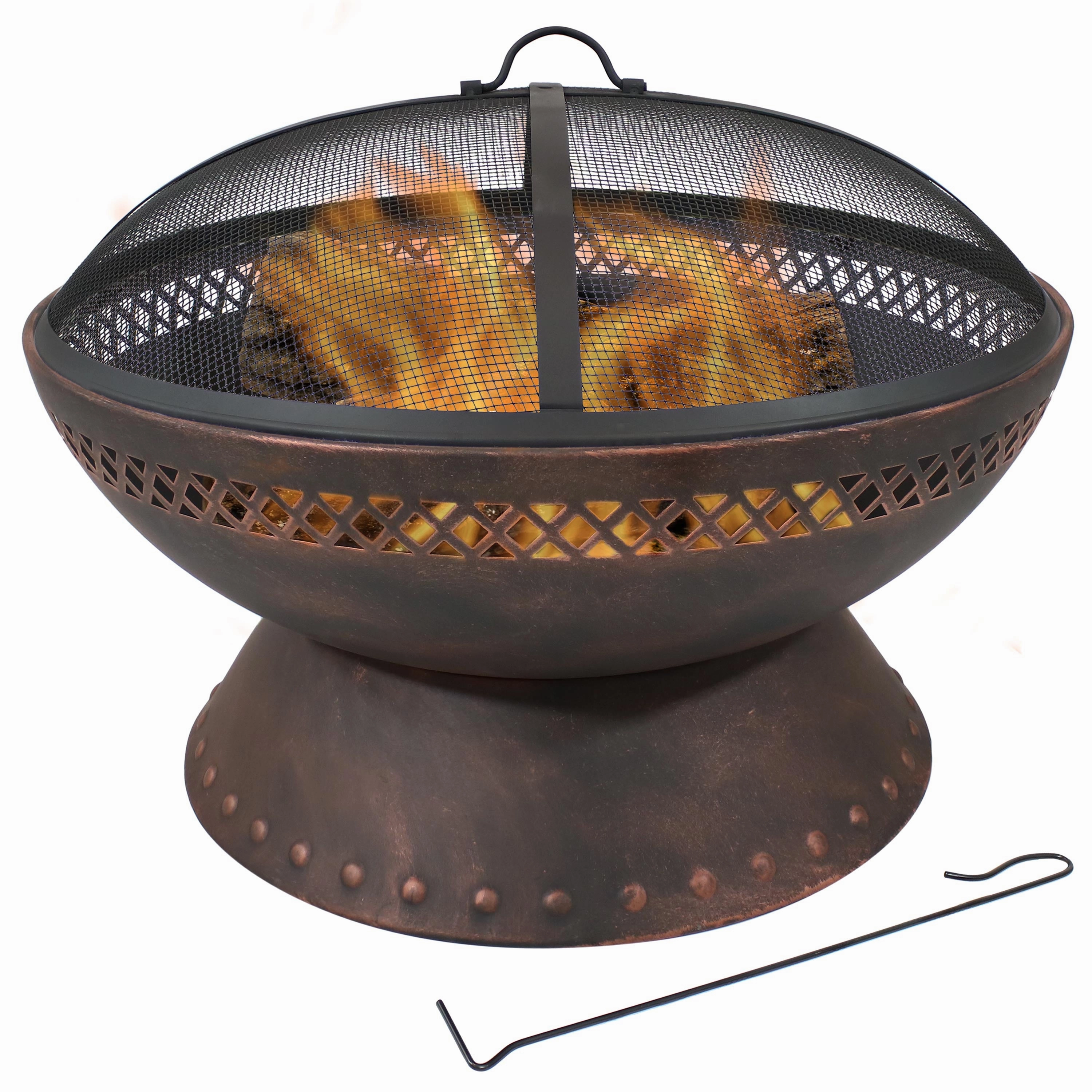 Sunnydaze Chalice Steel Fire Pit with Spark Screen - Copper - 25"portable outdoor fire pit with lid