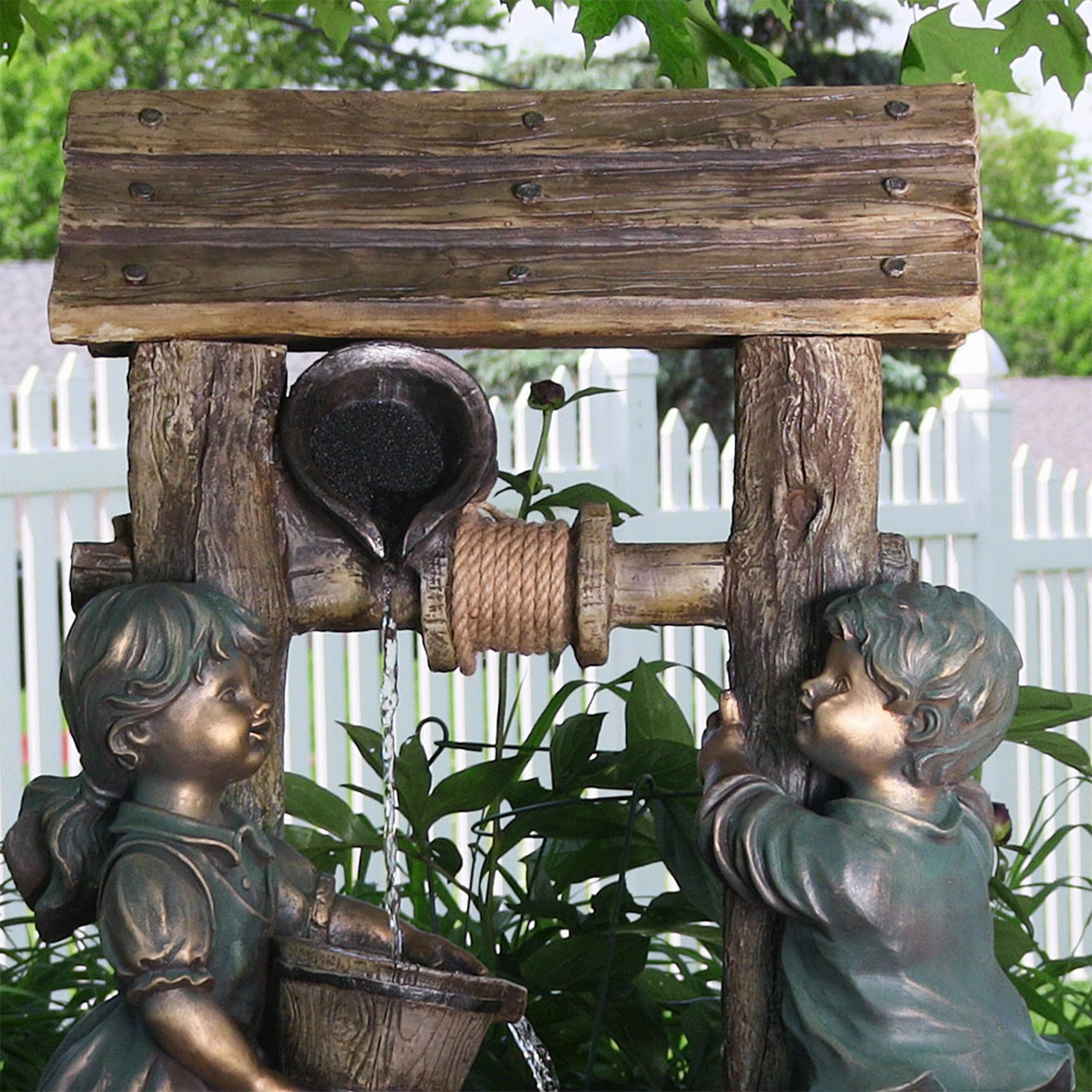 Sunnydaze Children at the Well Electric Water Fountain with LED Light - 39"