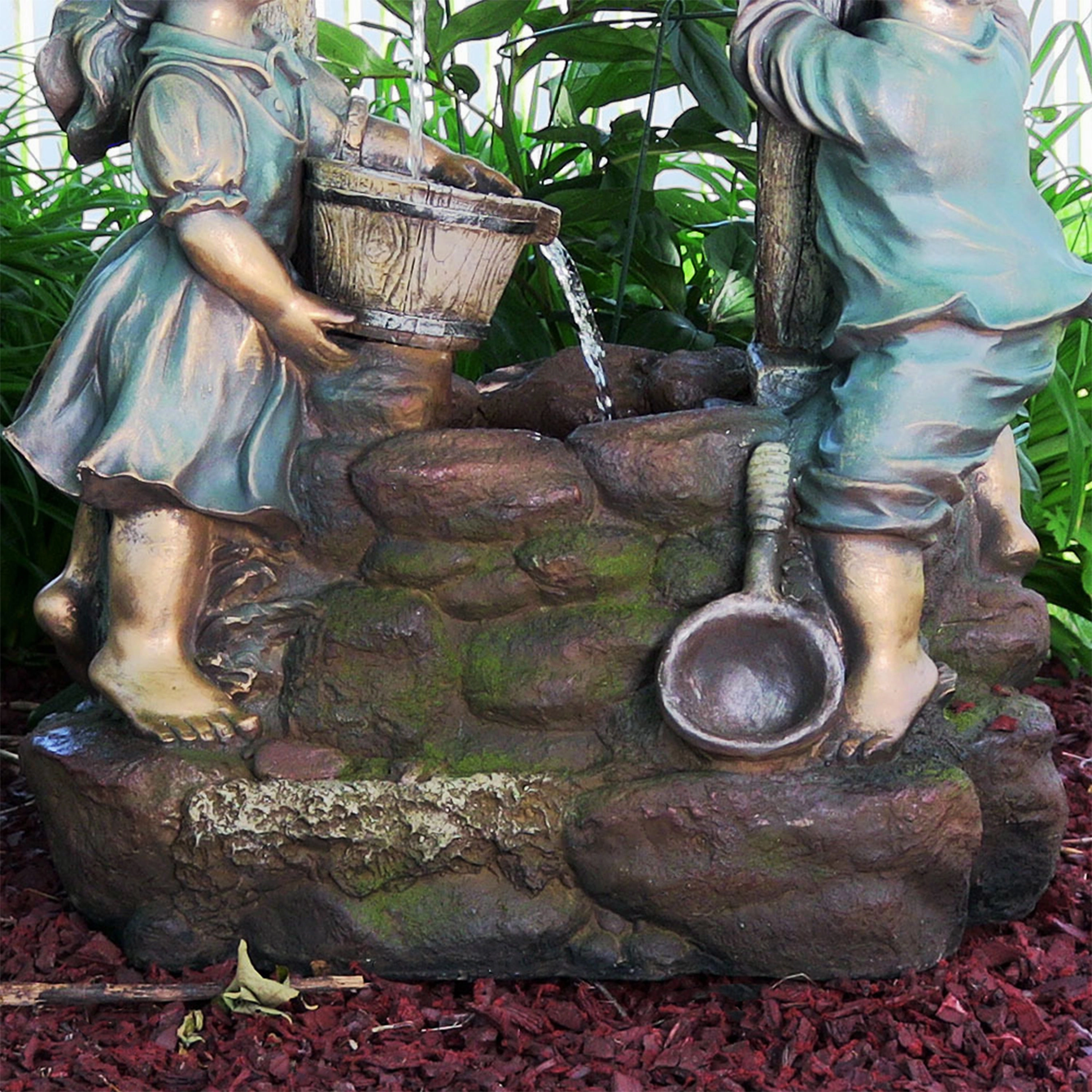 Sunnydaze Children at the Well Electric Water Fountain with LED Light - 39"