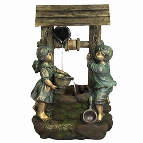 Sunnydaze Children at the Well Electric Water Fountain with LED Light - 39"outdoor garden water fountain