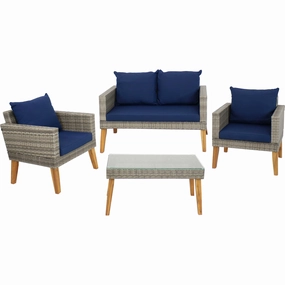 Sunnydaze Clifdon Rattan and Acacia 4-Piece Patio Furniture Setoutdoor patio furniture set