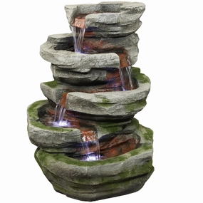 Sunnydaze Cobblestone Rock Waterfall Fountain with LED Lights - 31" Houtdoor garden water fountain