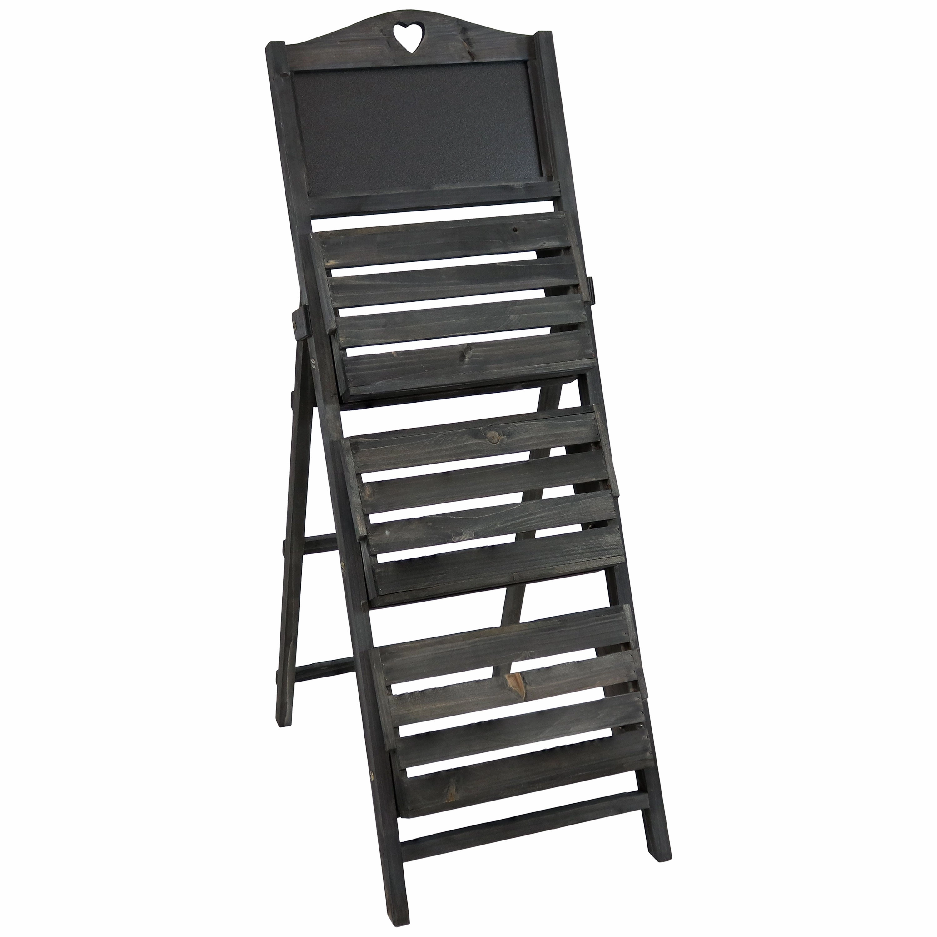 Sunnydaze Country Heart 3-Tier Wooden Plant Stand with Chalkboard - 41" H