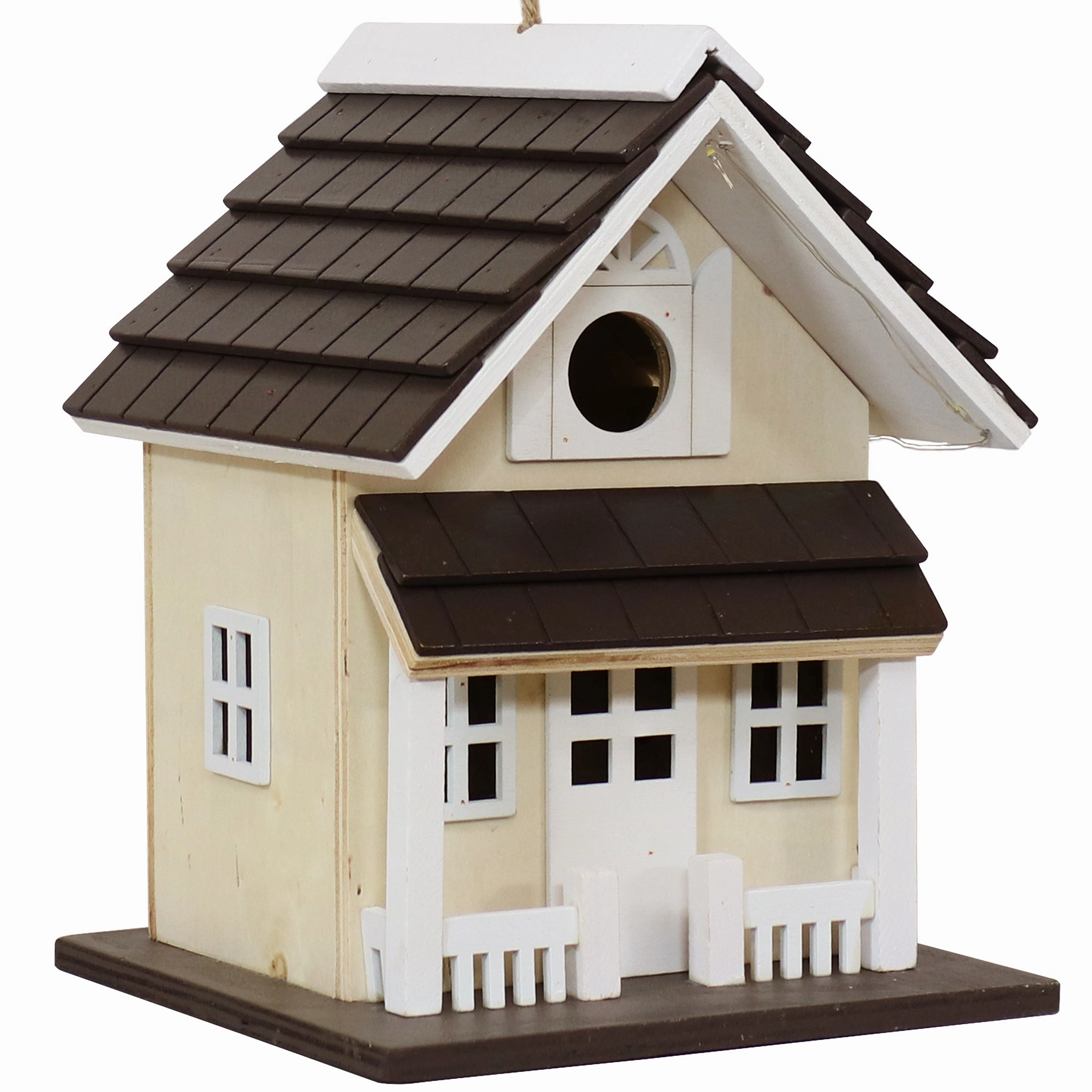 Sunnydaze Cozy Home LED Solar Wooden Outdoor Hanging Bird House - 9.25"outdoor garden decorative ornaments