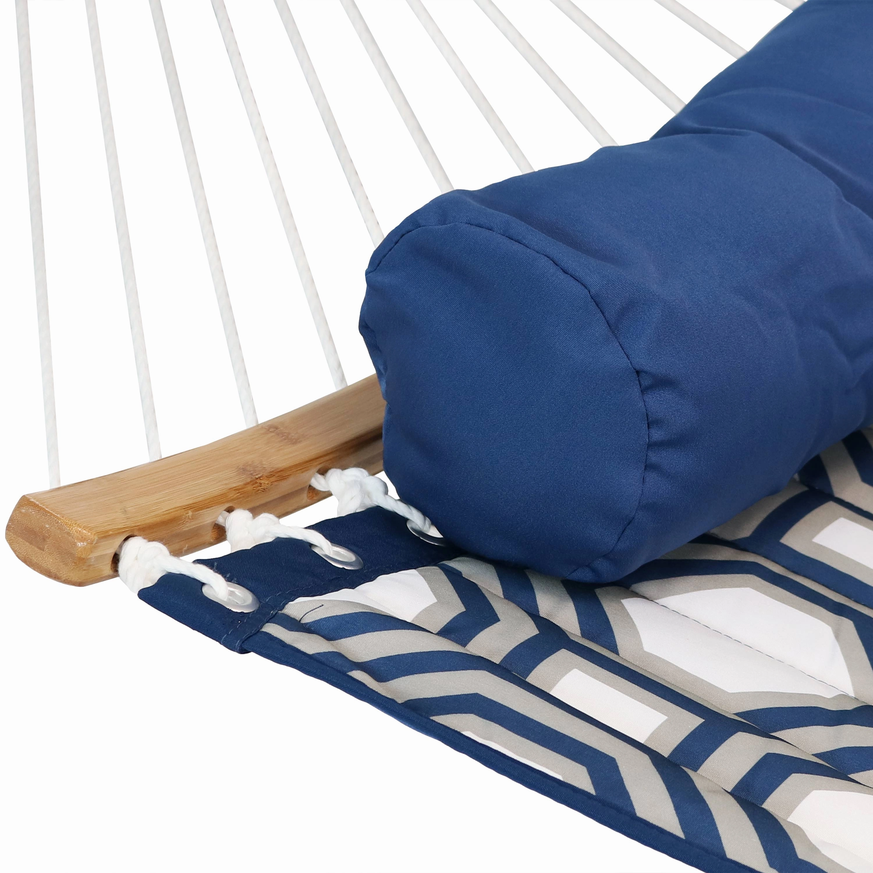 Sunnydaze Curved Spreader Bar Hammock with Blue Steel Stand - Gray Blue Octagon