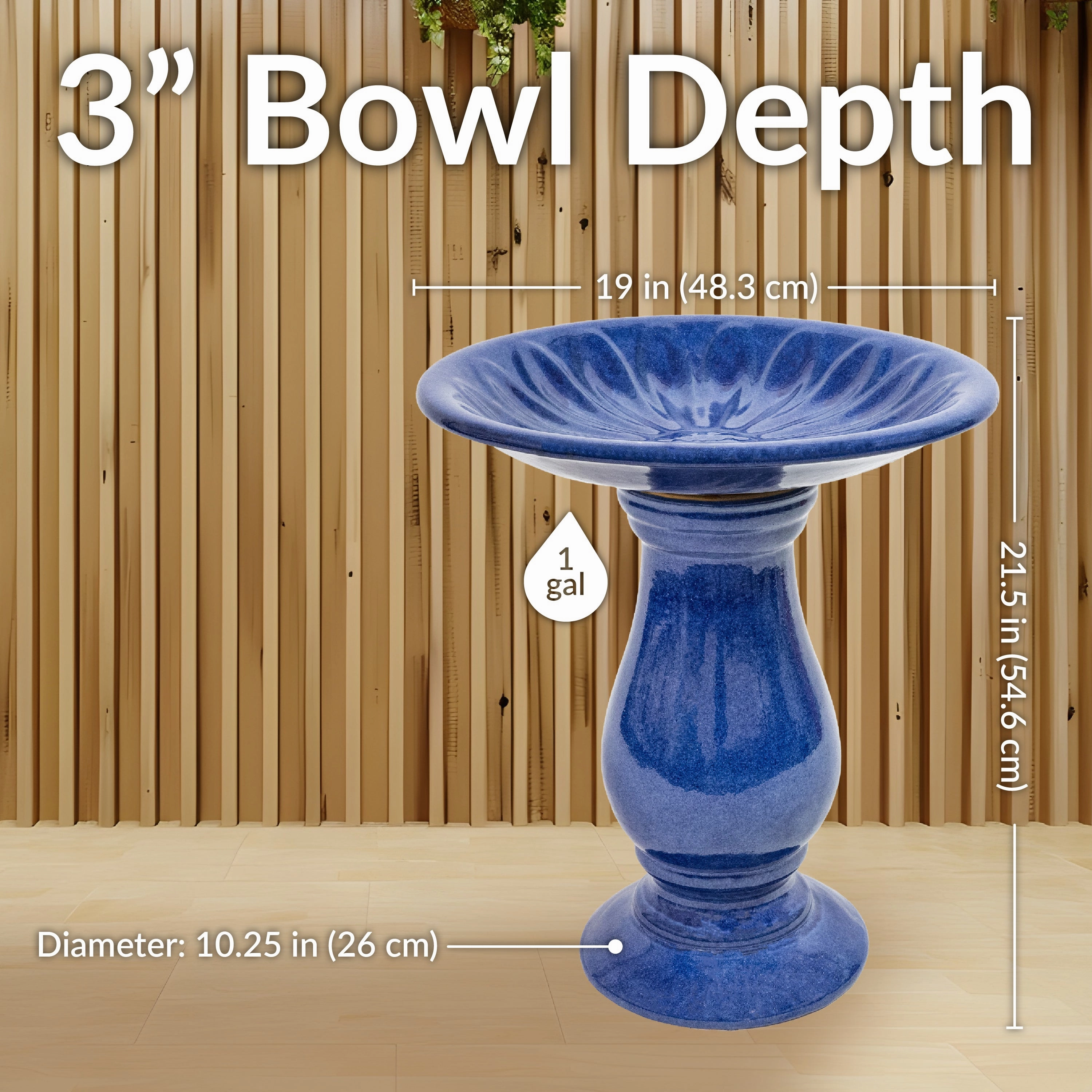 Sunnydaze Daisy Embossed Bowl Glazed Ceramic Bird Bath - Blue - 21.5" H