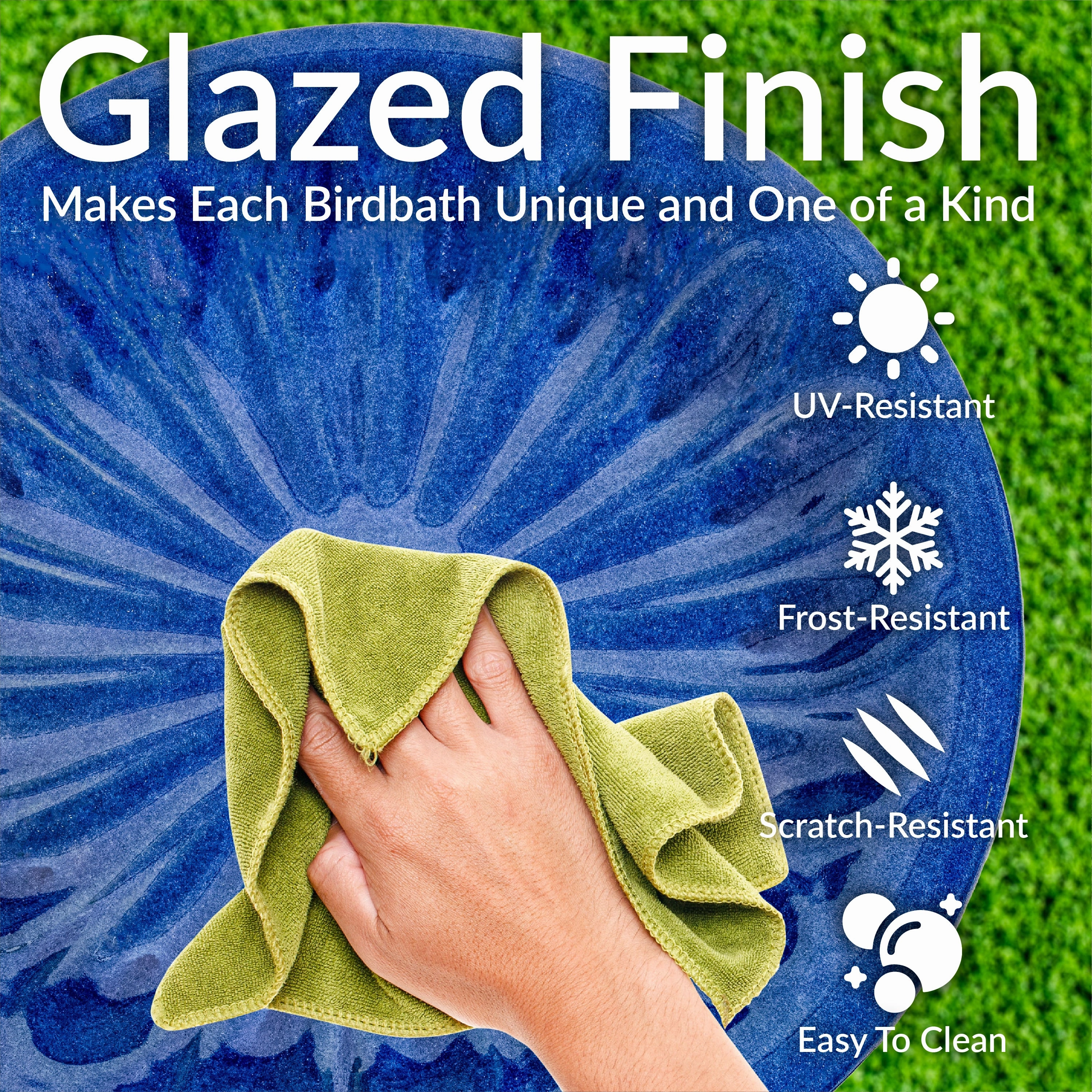 Sunnydaze Daisy Embossed Bowl Glazed Ceramic Bird Bath - Blue - 21.5" H