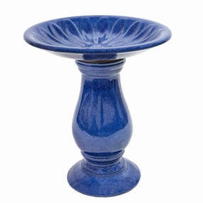 Sunnydaze Daisy Embossed Bowl Glazed Ceramic Bird Bath - Blue - 21.5" Houtdoor garden decorative ornaments