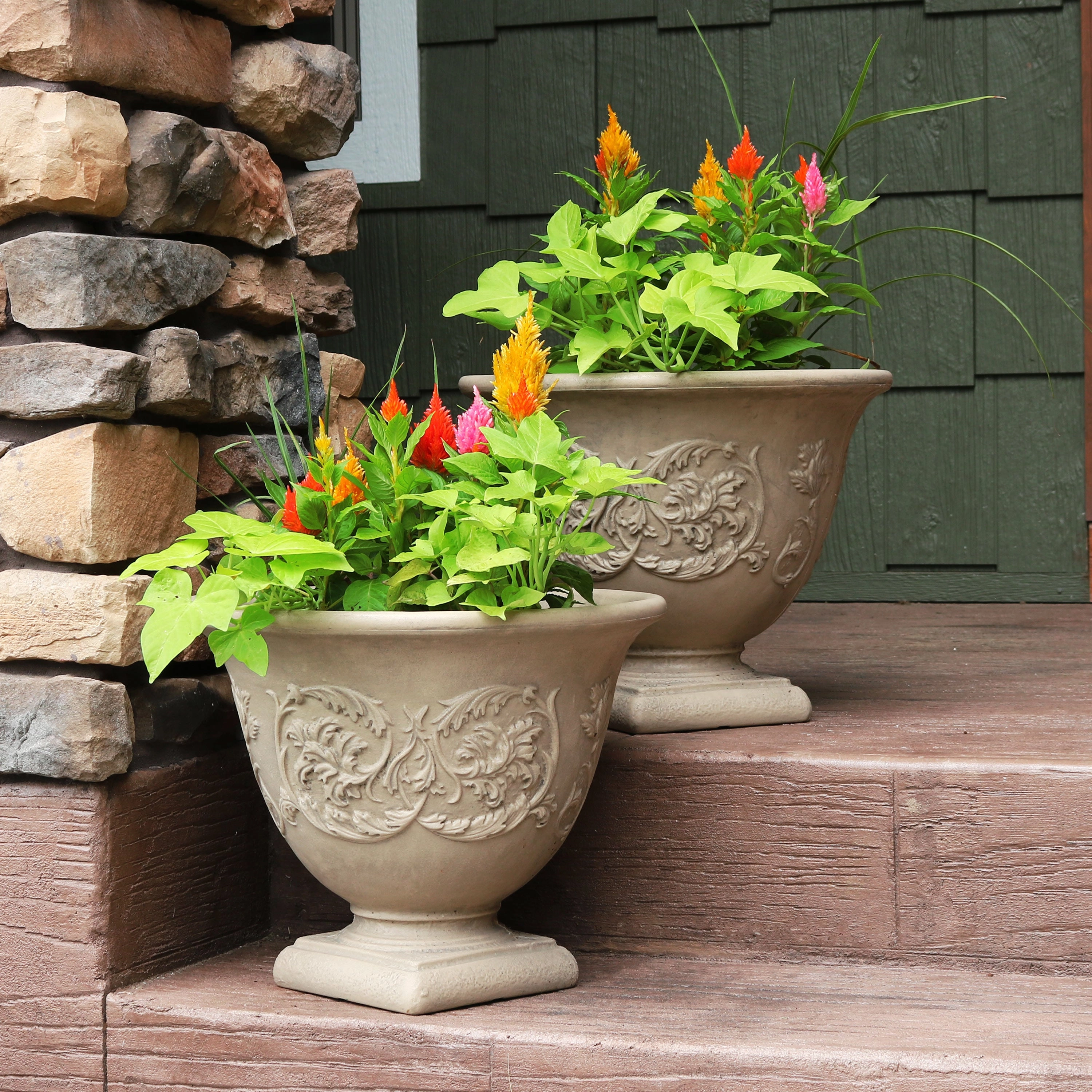 Sunnydaze Darcy Polyresin Outdoor Garden Planter Urn - Beige - 16"