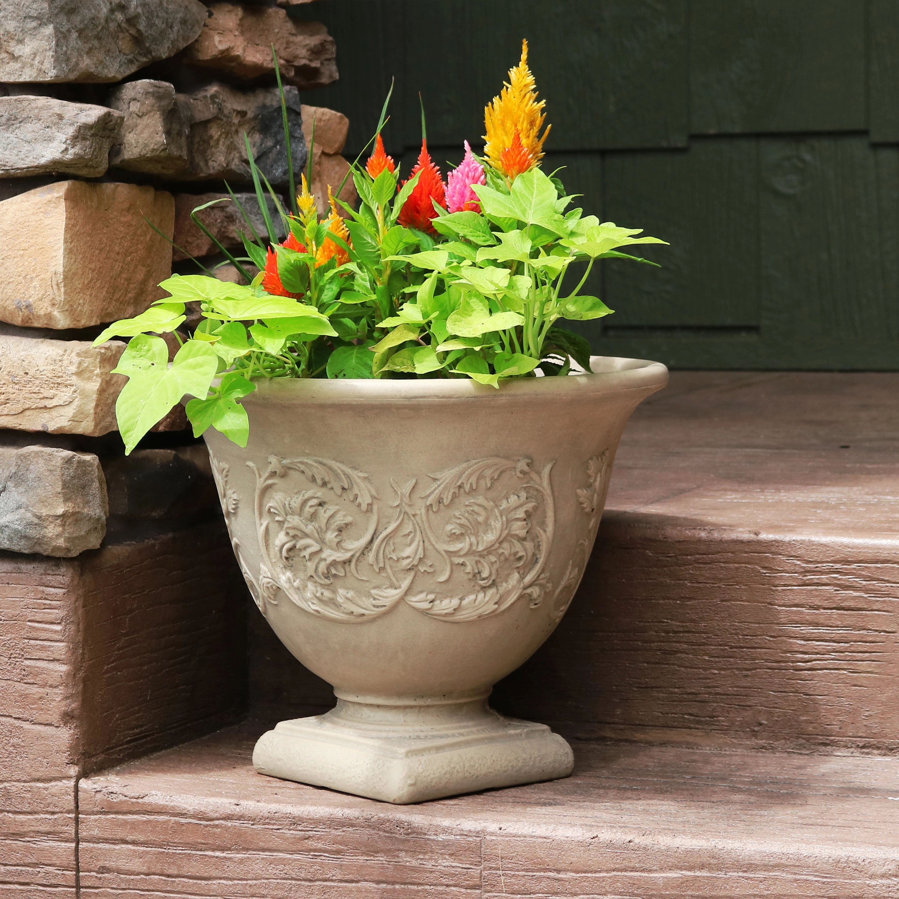 Sunnydaze Darcy Polyresin Outdoor Garden Planter Urn - Beige - 16"
