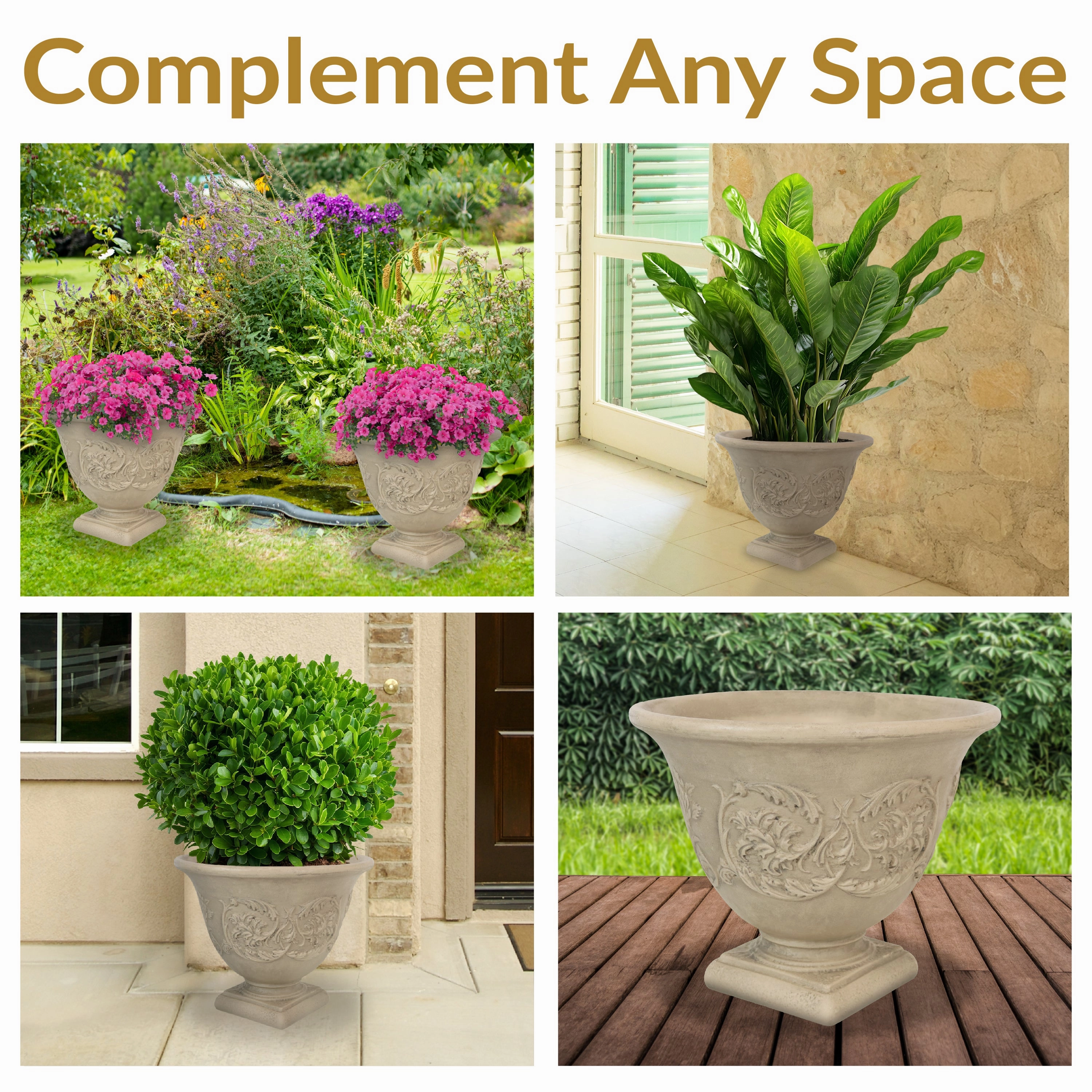 Sunnydaze Darcy Polyresin Outdoor Garden Planter Urn - Beige - 16"
