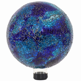 Sunnydaze Deep Ocean Swirl Crackled Glass Outdoor Gazing Globe - 10"outdoor garden decorative ornaments