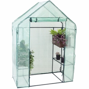 Sunnydaze Deluxe Walk-In Greenhouse with 4 Shelves for Outdoors - Green decorative outdoor planter box designs