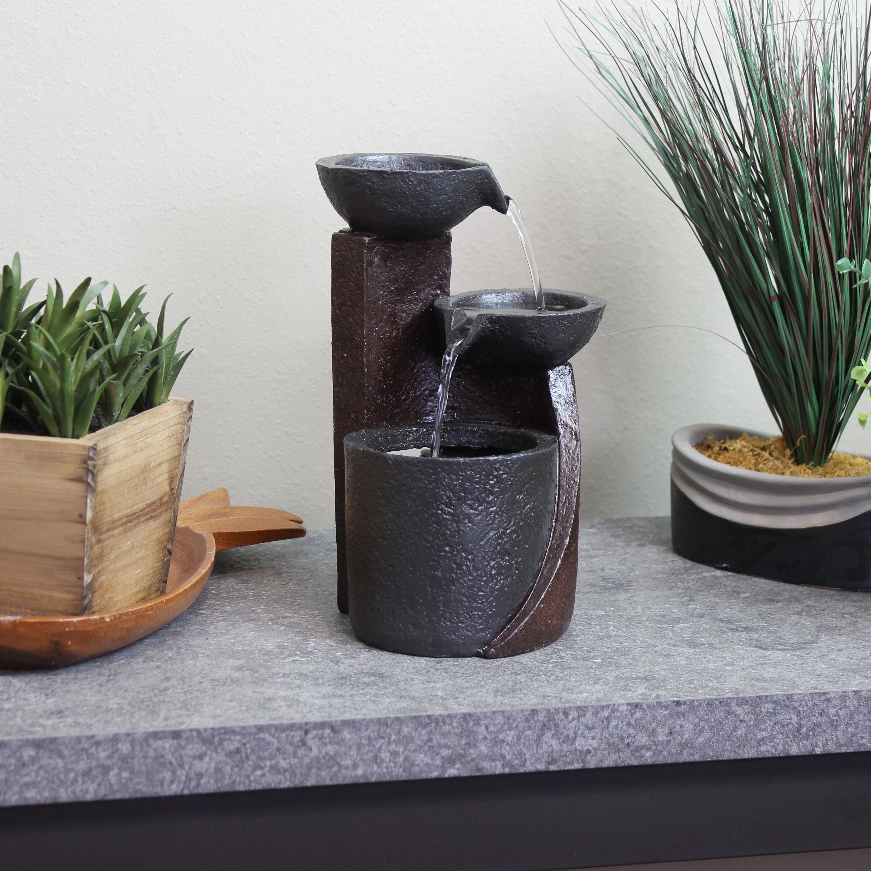 Sunnydaze Descending Bowls 3-Tier Indoor Tabletop Water Fountain - 9"outdoor garden water fountain