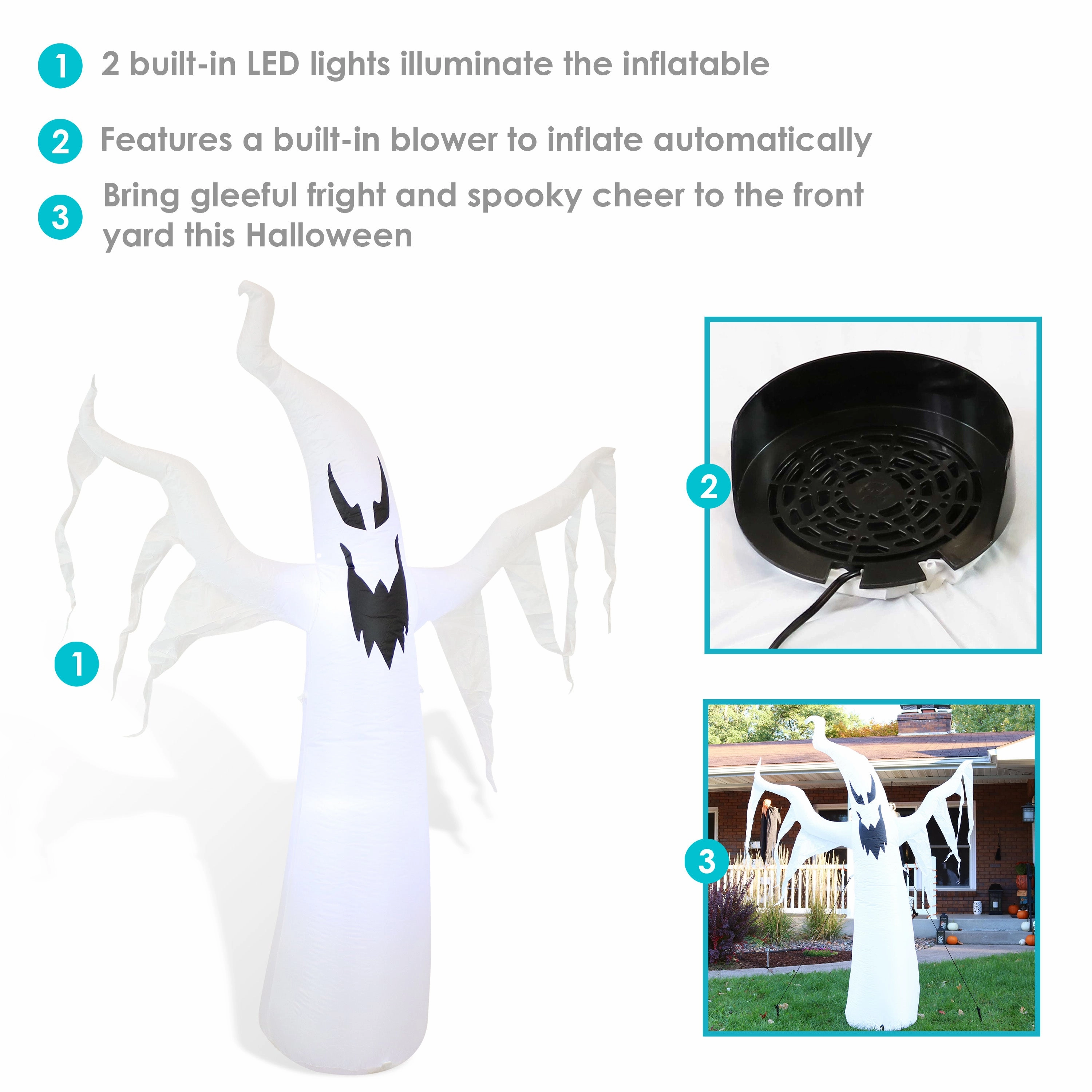 Sunnydaze Diabolical Ghost Inflatable Halloween Decoration - 7'