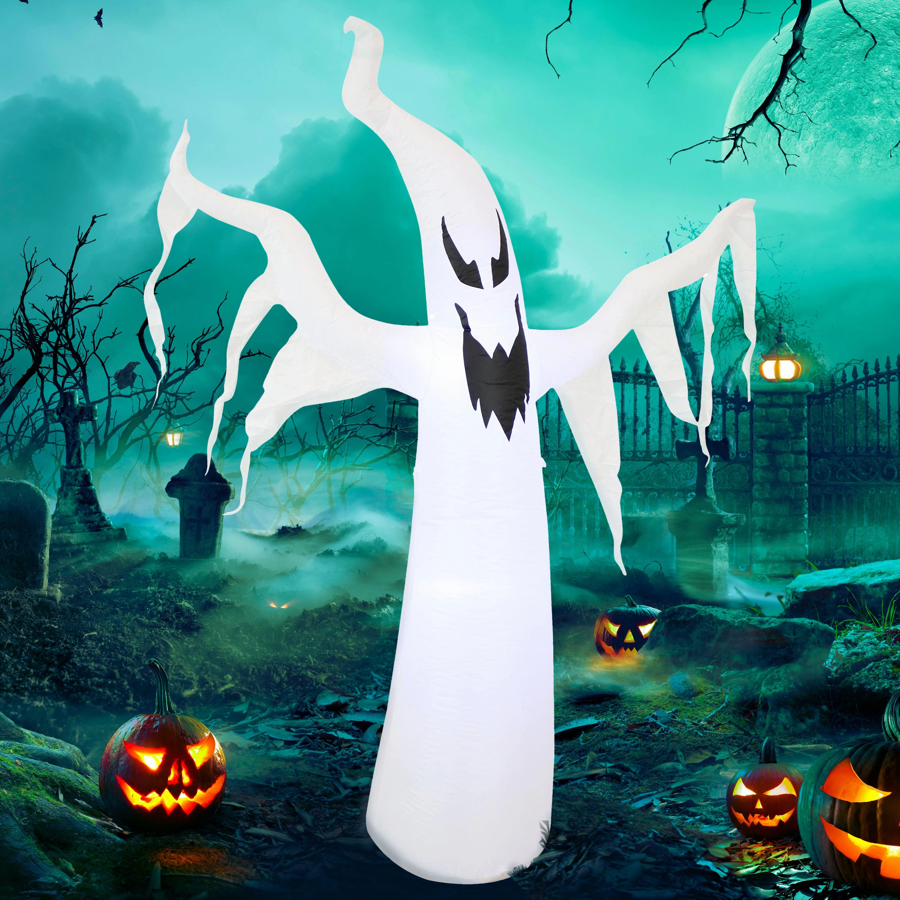 Sunnydaze Diabolical Ghost Inflatable Halloween Decoration - 7'outdoor garden decorative ornaments