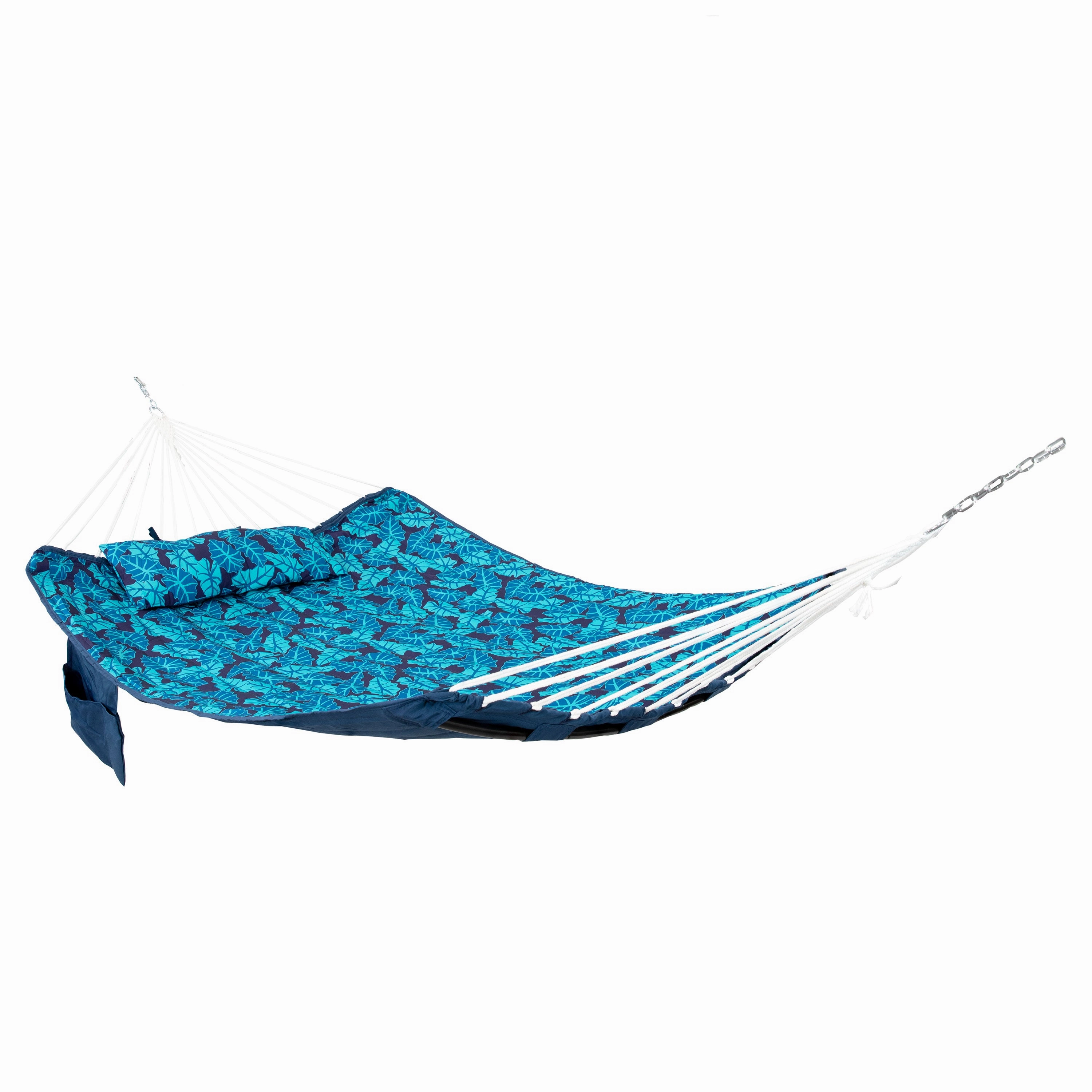 Sunnydaze Double Hammock with Pillow and Curved Metal Spreader Bars