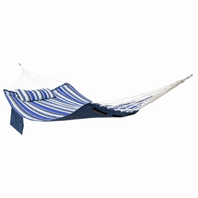 Sunnydaze Double Hammock with Pillow and Curved Metal Spreader Bars double size outdoor hammock for couples
