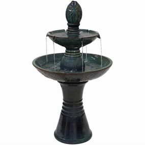 Sunnydaze Double Tier Outdoor Ceramic Fountain with LED Lights - 38"outdoor garden water fountain