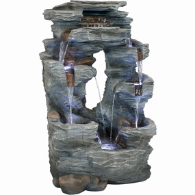 Sunnydaze Dual Cascading Rock Falls Water Fountain with LED Lights and Electric Submersible Pump - 39"outdoor garden water fountain
