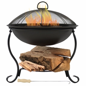 Sunnydaze Elegant Steel Fire Pit with Spark Screen - 18"portable outdoor fire pit with lid