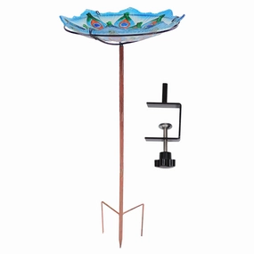 Sunnydaze Exquisite Feathers Deck-Mounted/Staked Glass Bird Bathoutdoor garden decorative ornaments