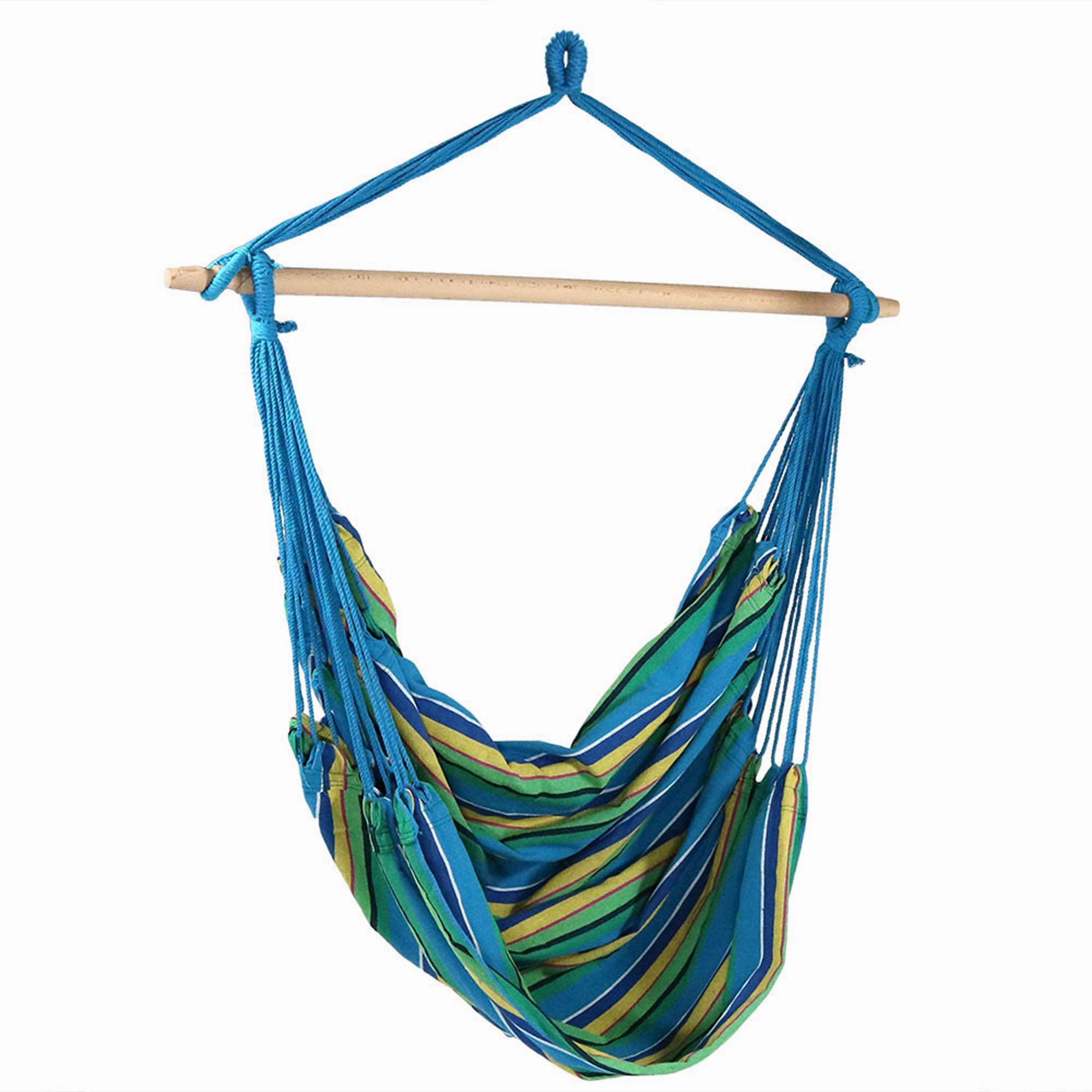 Sunnydaze Extra Large Outdoor Hanging Rope Hammock Chair Swing with C-Stand - Ocean Breeze